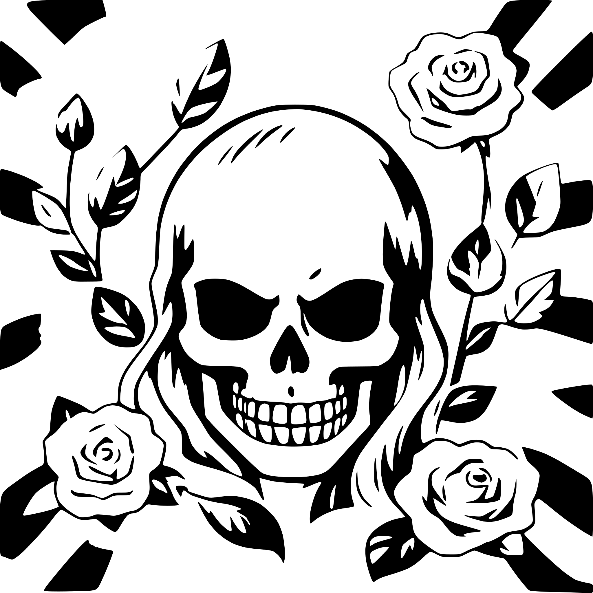AI-generated SVG of a skull surrounded by roses
