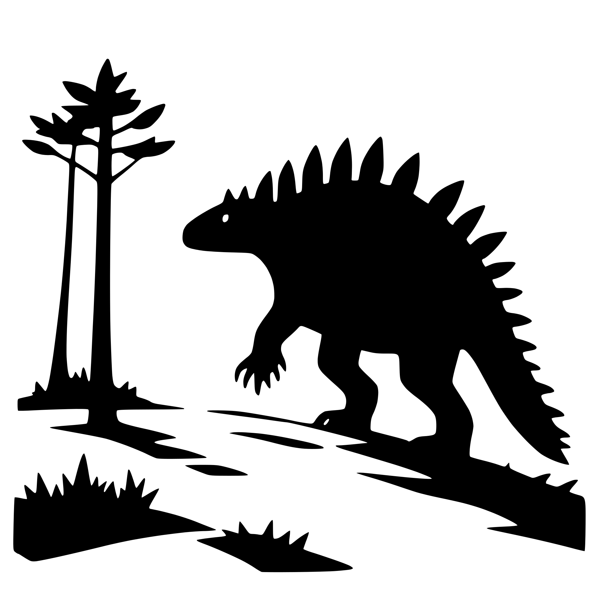 AI-generated SVG of a stegosaurus walking in forest