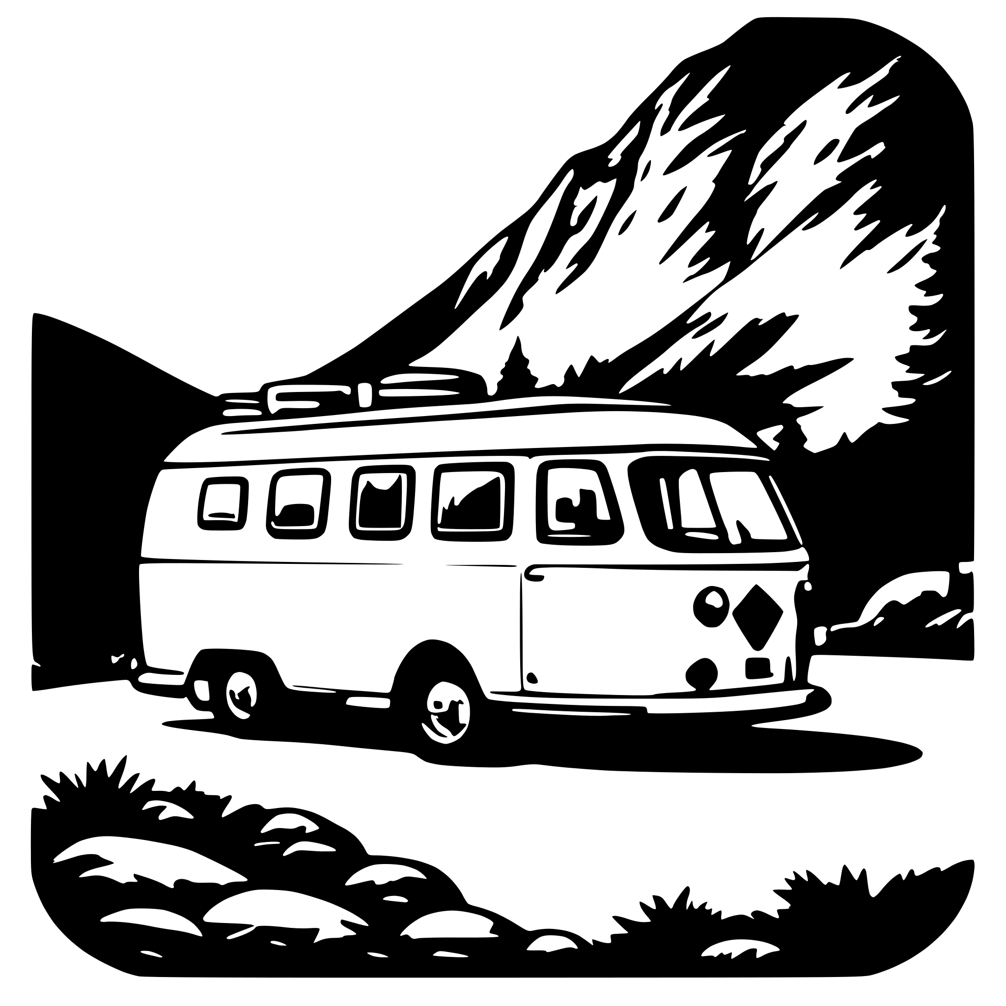 AI-generated SVG of a t1 camper van in the beautiful nature of norway