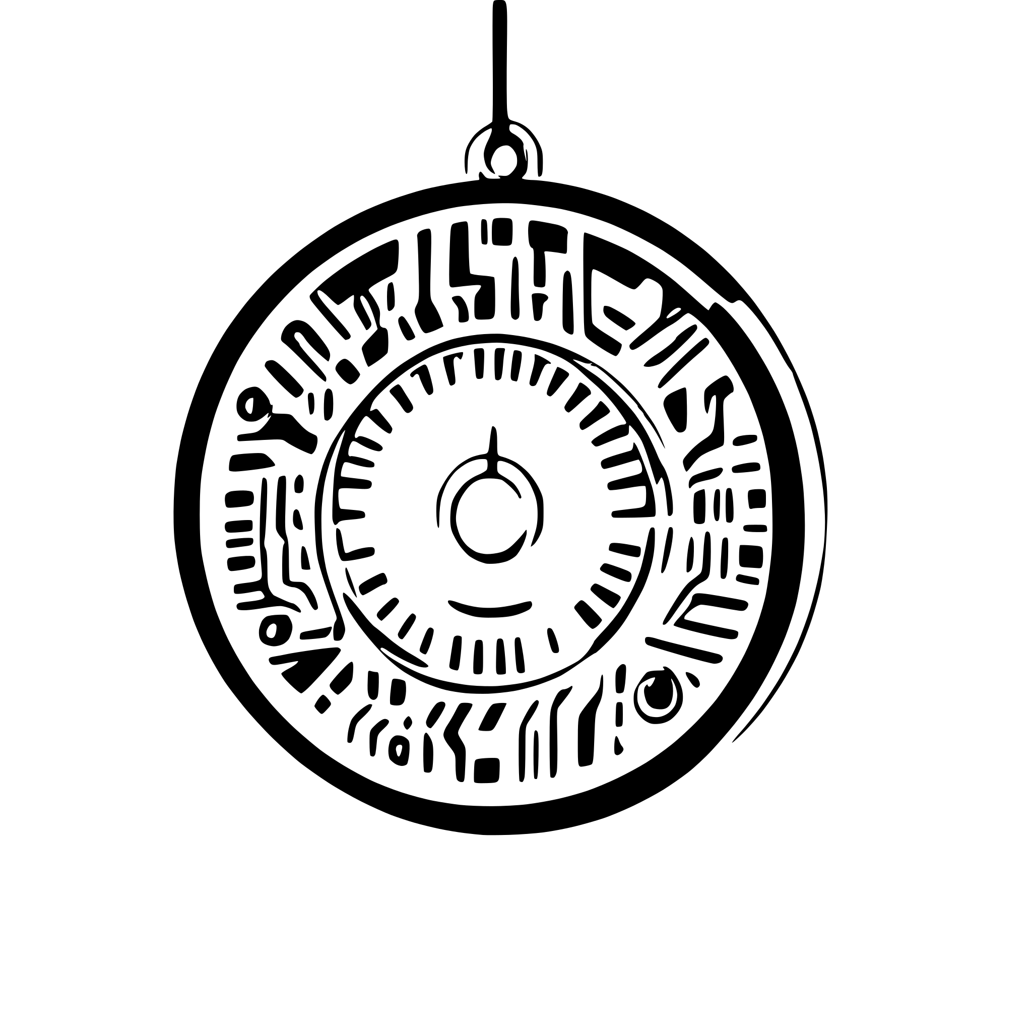 AI-generated SVG of a Round ornament Ø70 mm with 3 mm hanging hole on top. Inside a stylized op-amp circuit