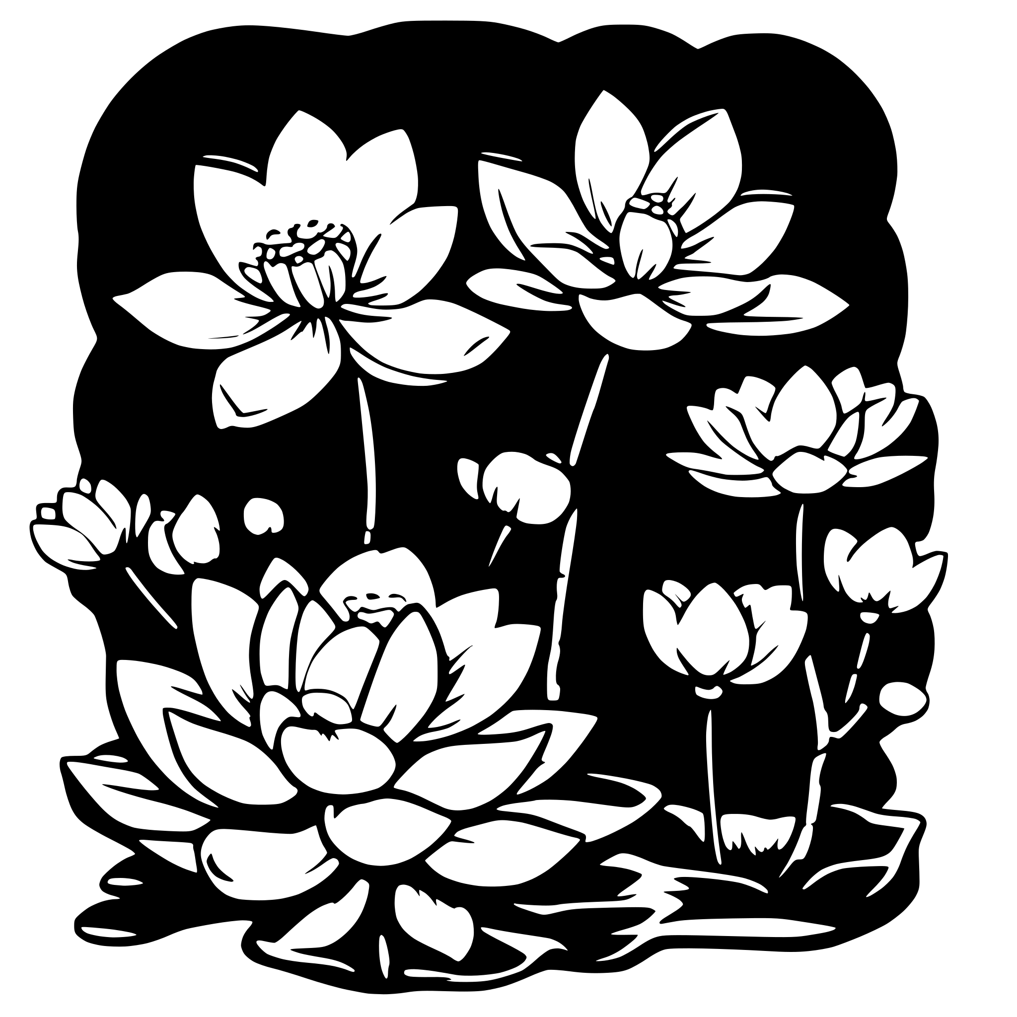 AI-generated SVG of a cherry blossoms and lotus flowers thick outline