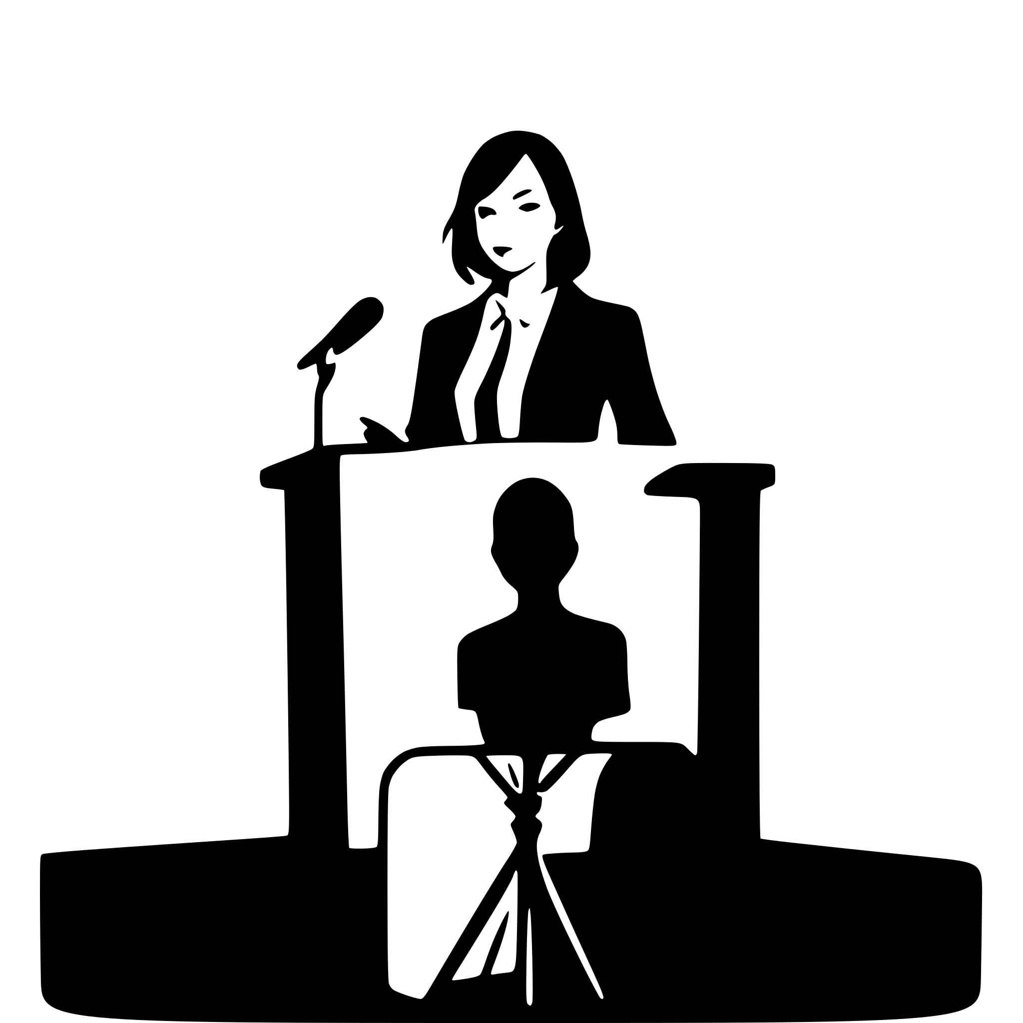AI-generated SVG of a Presenter at a podium hosting a press conference before reporters