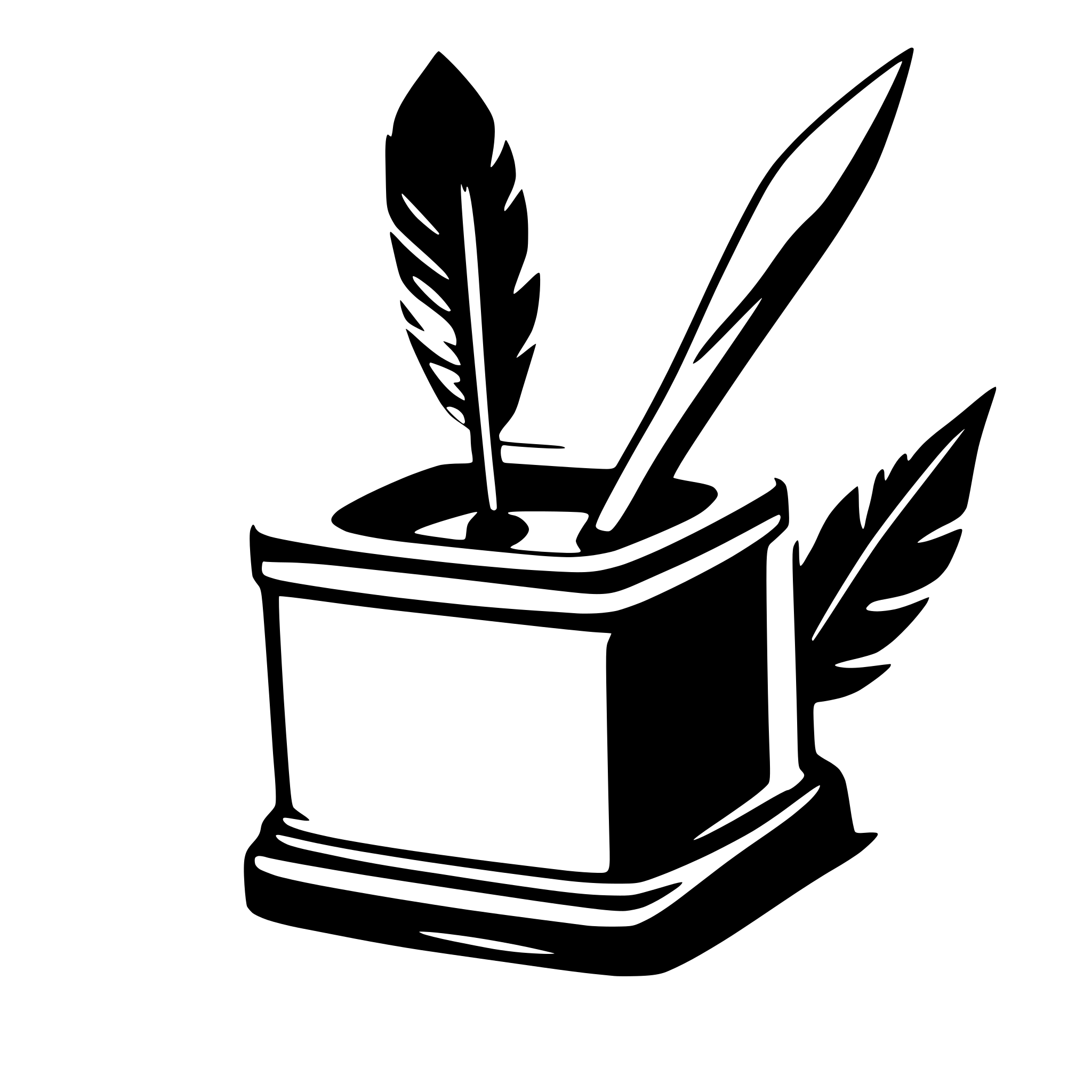 AI-generated SVG of a square ink pot with quill