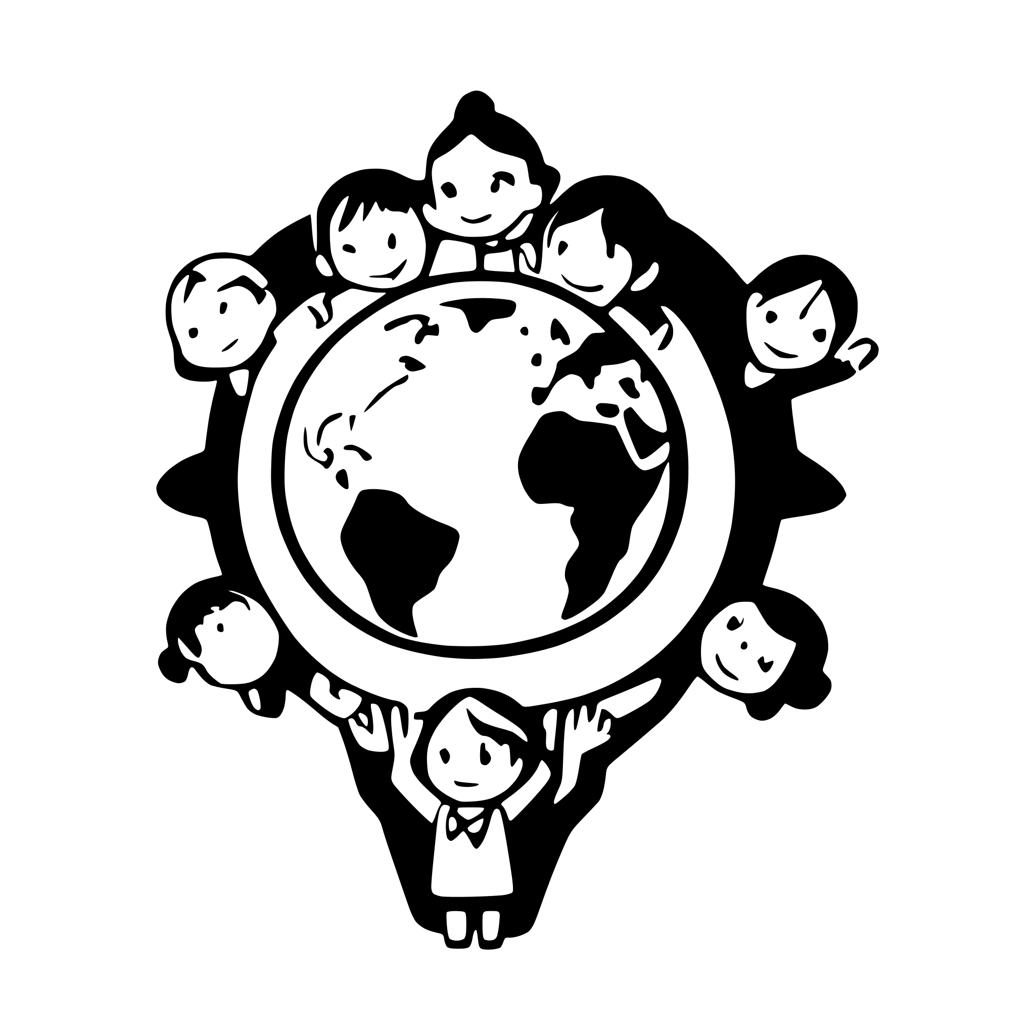 AI-generated SVG of a 10 children holding hands and the world