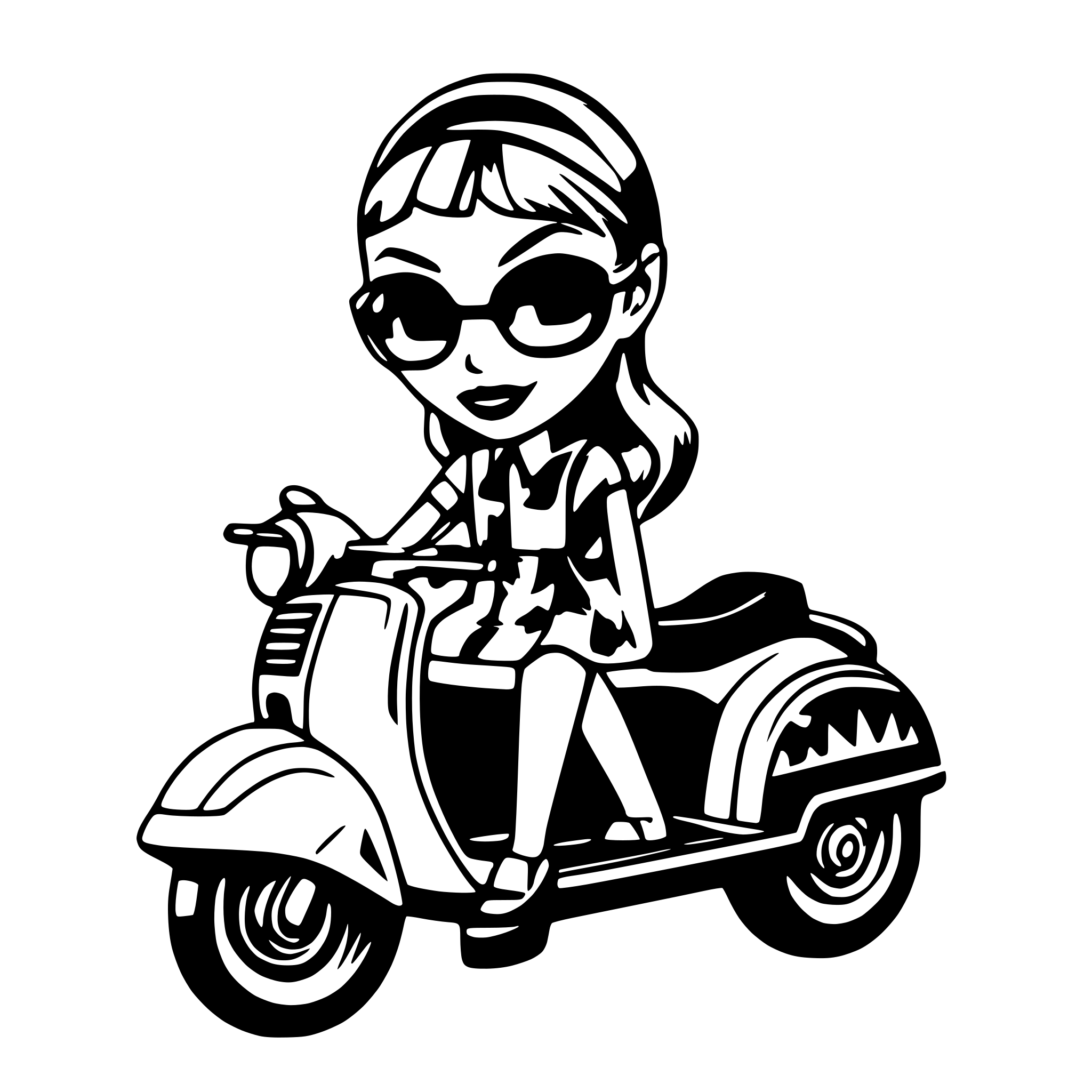 AI-generated SVG of a Woman on a vespa Rockabilly