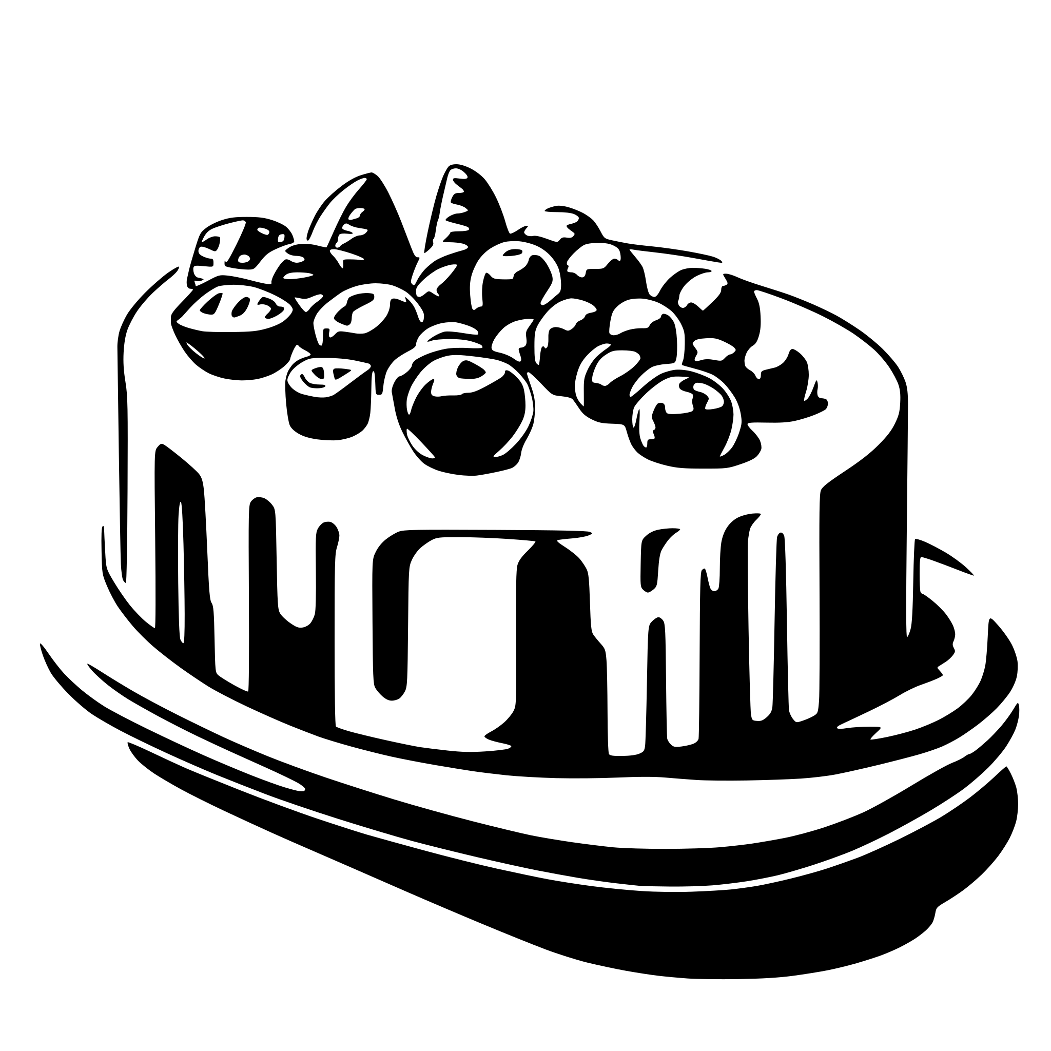 AI-generated SVG of a semi abstract graduated footer in a flat colour style with no line strokes based on hues of blue based on shapes fo food items and utensils including cake