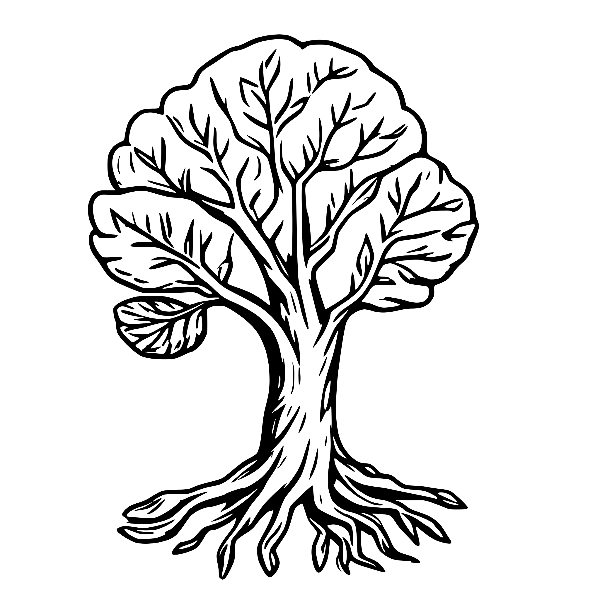 AI-generated SVG of a A simple sketch of a tree with deep roots labeled “Ethics.”