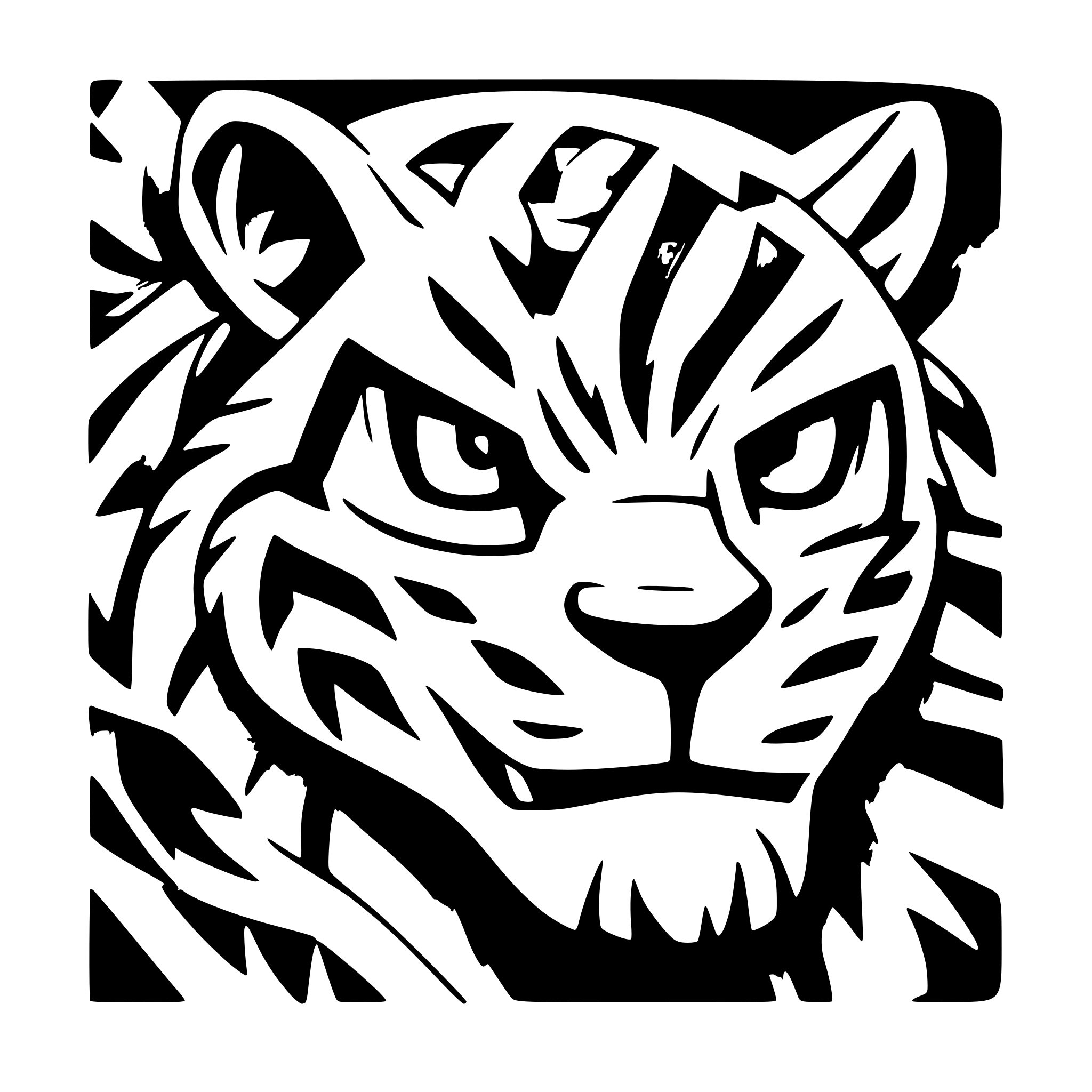 AI-generated SVG of a ferocious tiger baring his fangs side view, angle such that his eye is looking at you