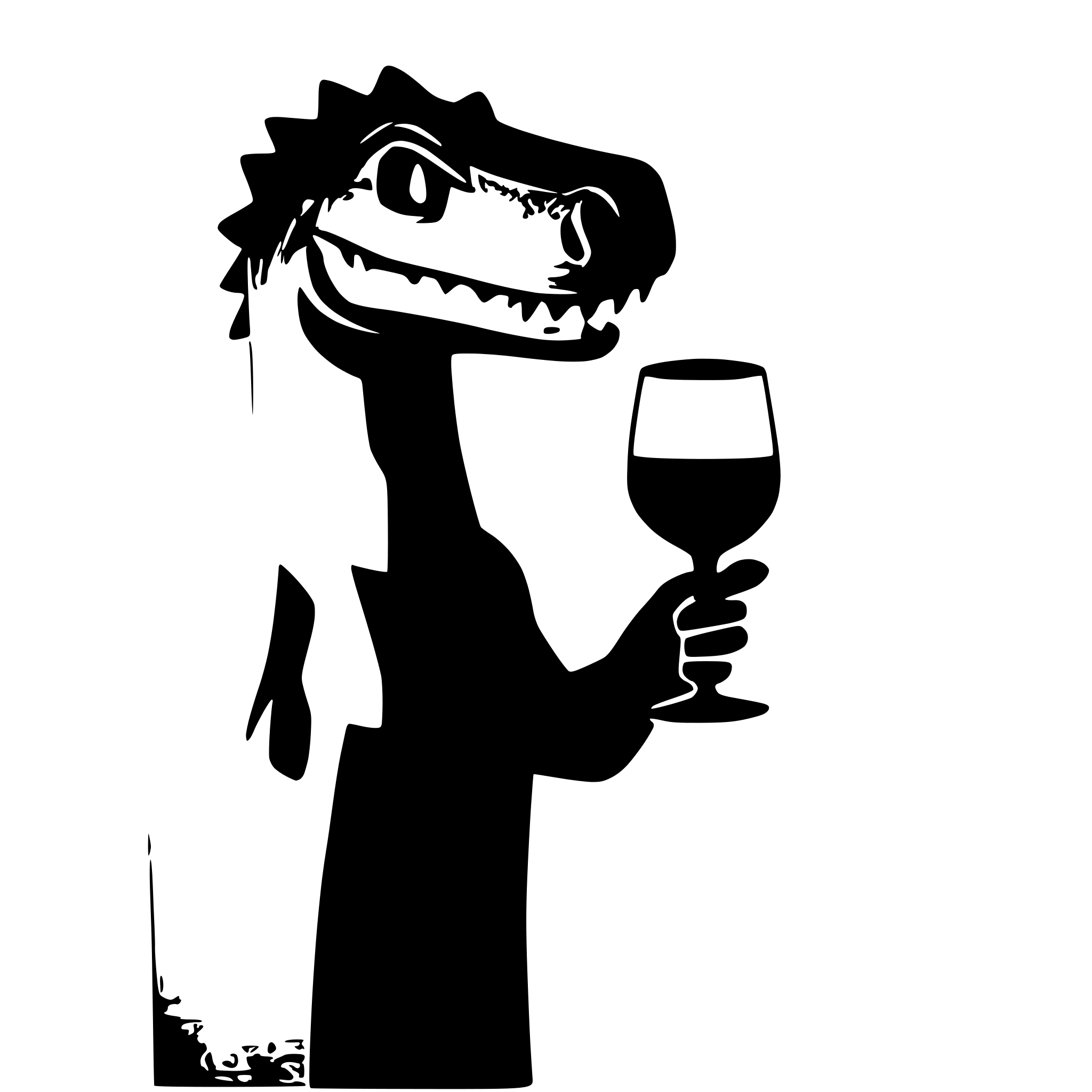 AI-generated SVG of a dinosaur with a glss of wine in the hand