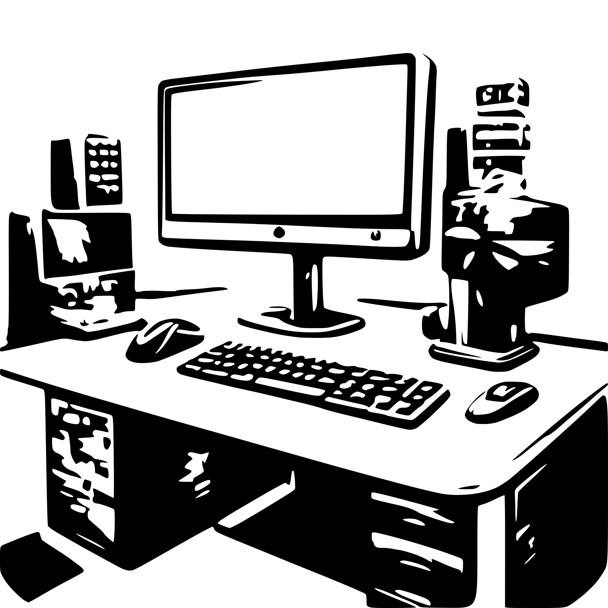 AI-generated SVG of a A dual-monitor desktop setup with a keyboard and mouse. AI-generated SVG of a A dual-monitor desktop setup with a keyboard and mouse.