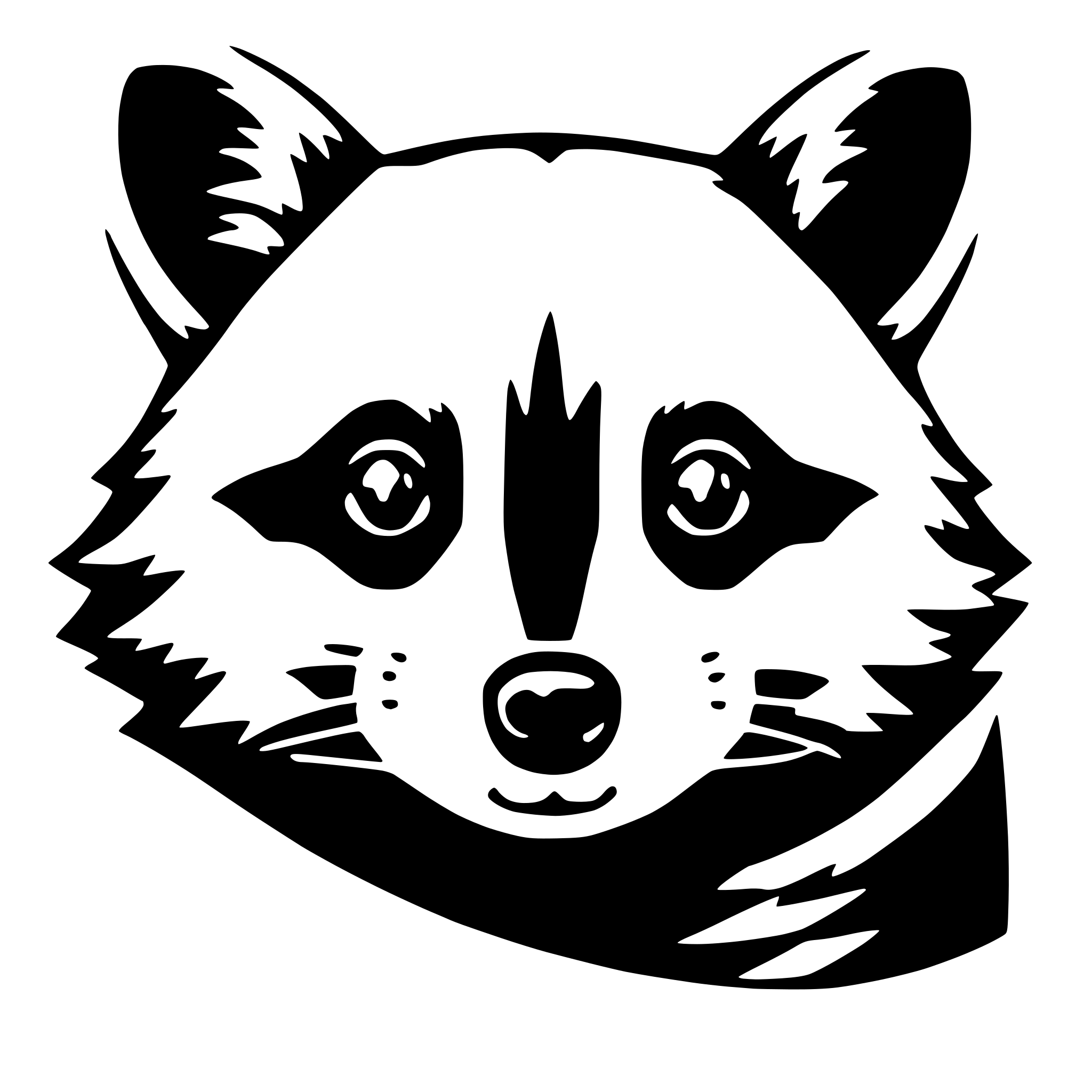 AI-generated SVG of 'a solid cute and friendly raccoon face. no decorations, no fur details. mainly solid coloured surfaces.'