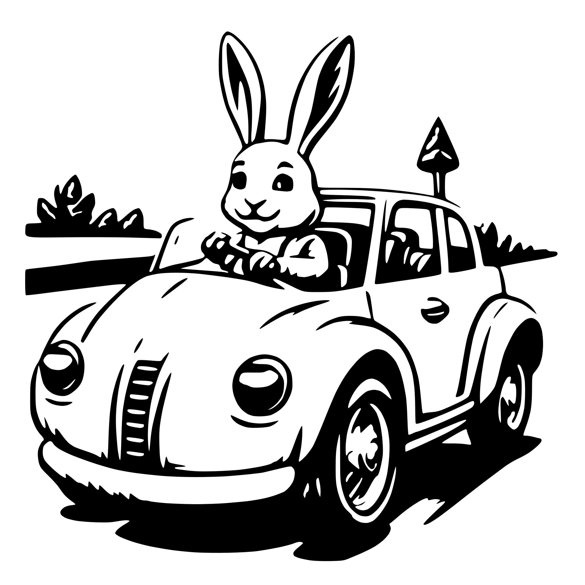 AI-generated SVG of 'Cute bunny driving carrot car'