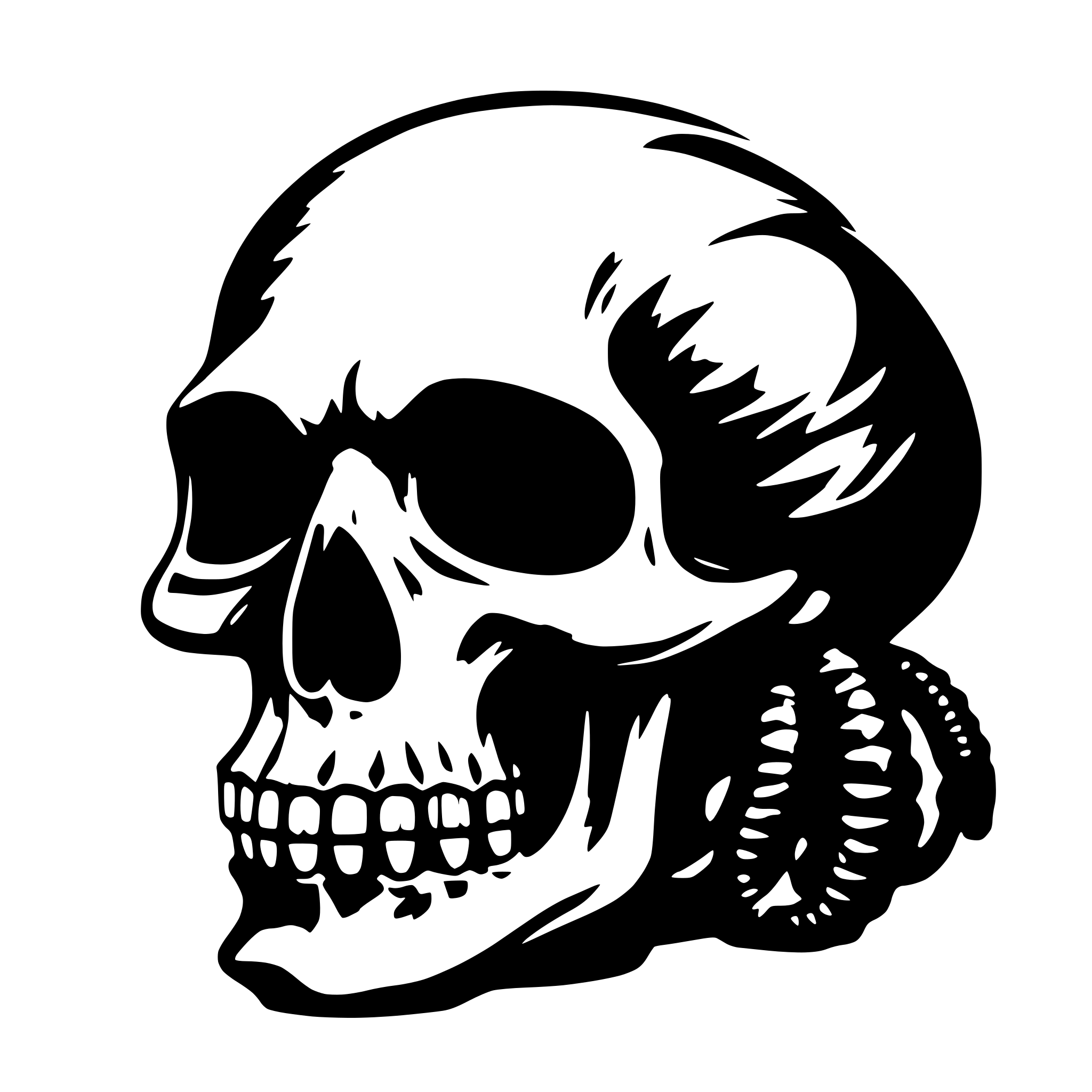 AI-generated SVG of a A broken skull with a tentacle-like moustre protruding from it