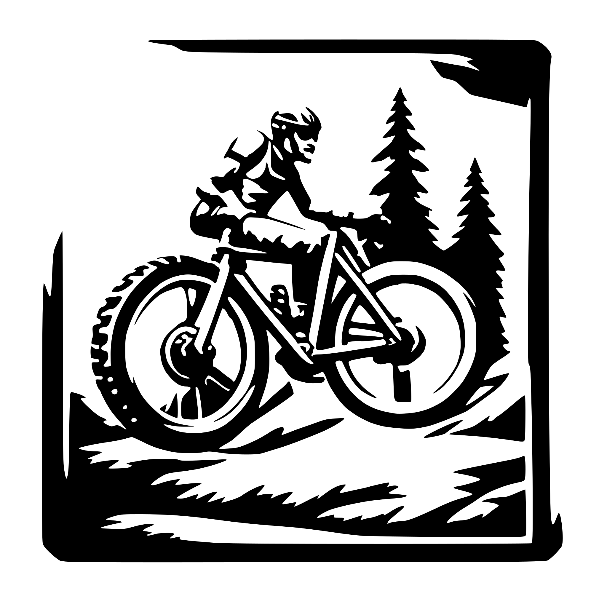 AI-generated SVG of a mountainbike breaking out of a picture frame
