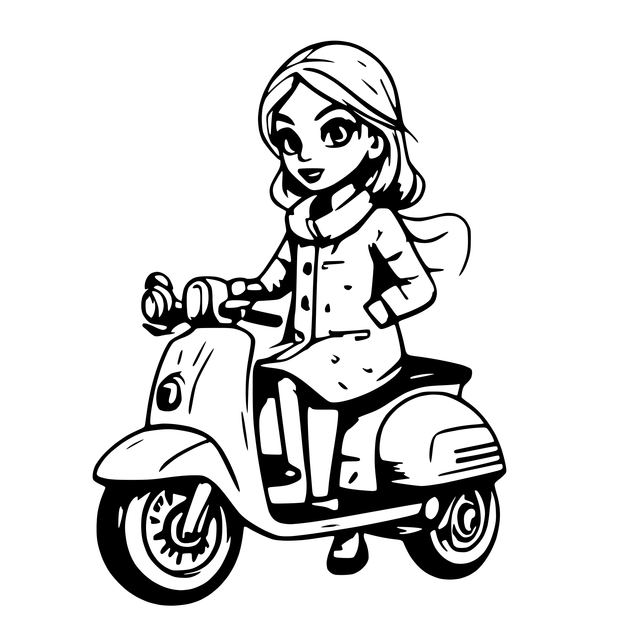 AI-generated SVG of a Woman on a vespa
