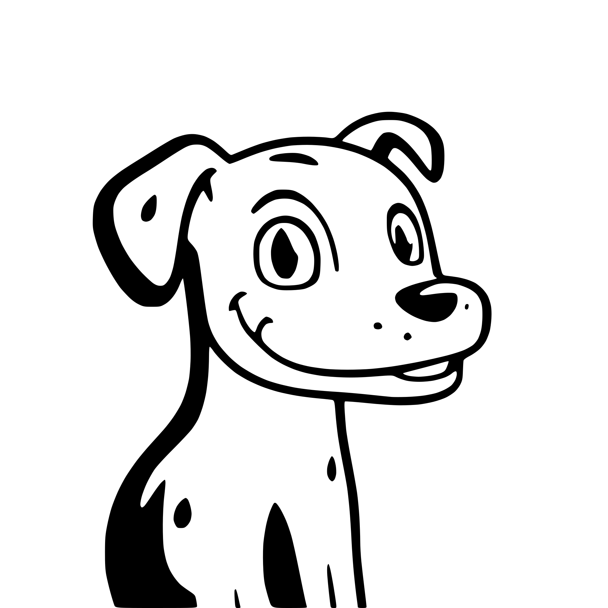 AI-generated SVG of 'A smilling dog from a cartoon with surprised face with few details'