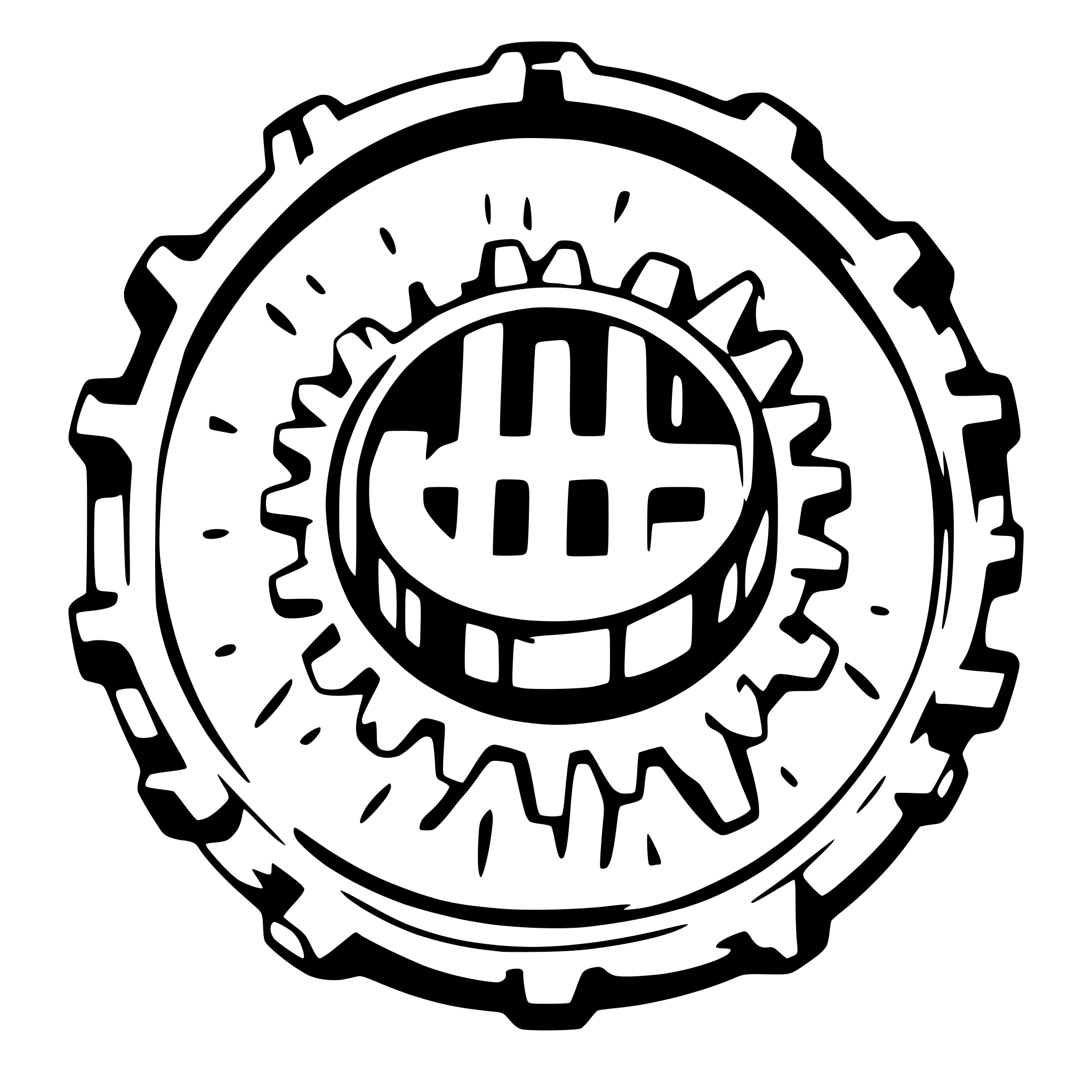 AI-generated SVG of a The word "Hipp" in a circle of gears, books, book shelves