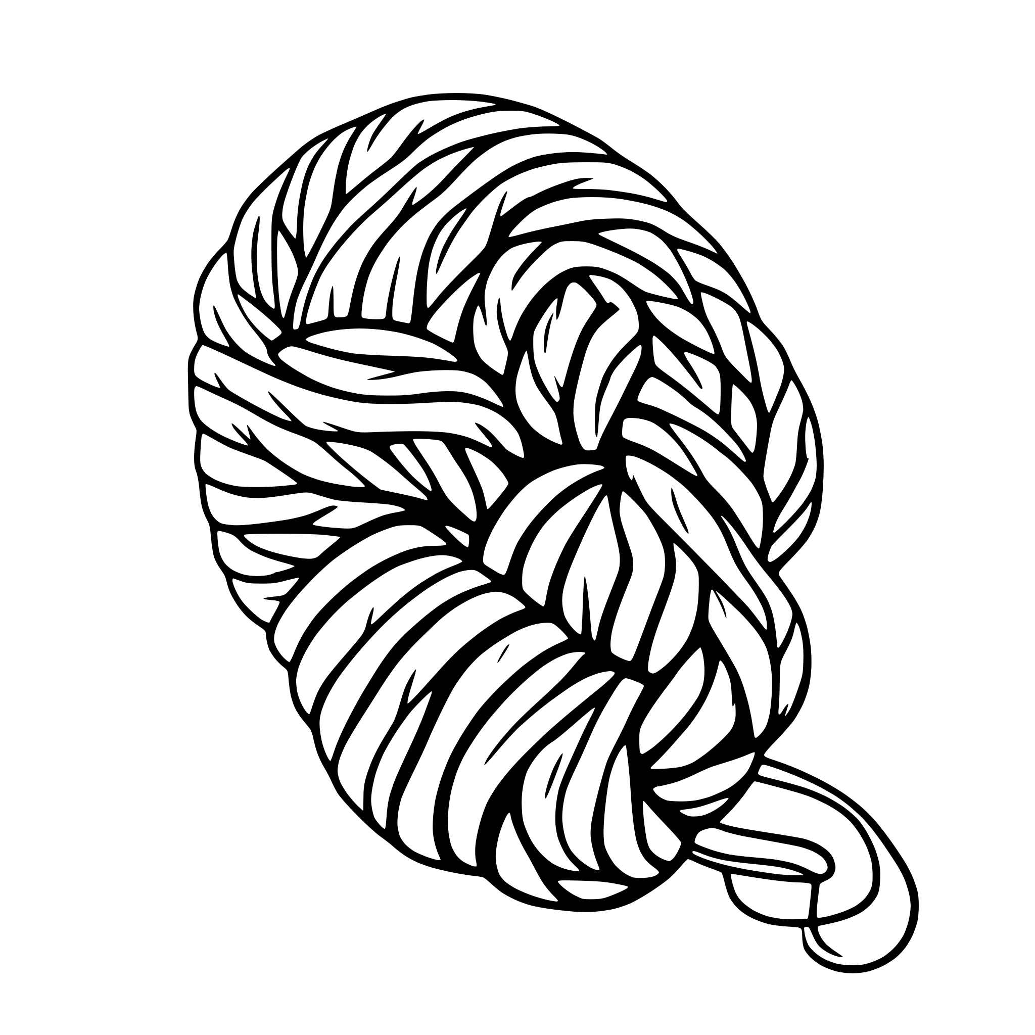 AI-generated SVG of a skein of yarn with end trailing downward