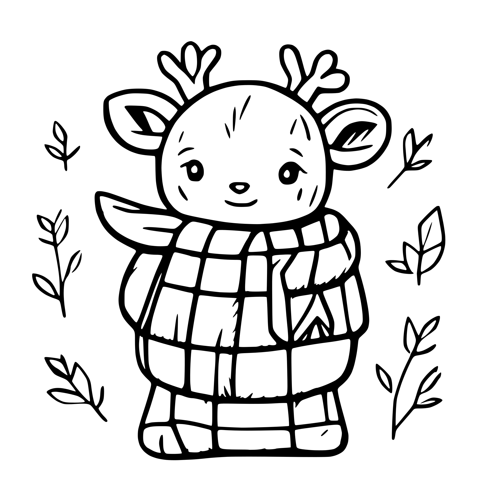 AI-generated SVG of a reindeer baby cozy line art calligraphy cute for christmas card hand drawn