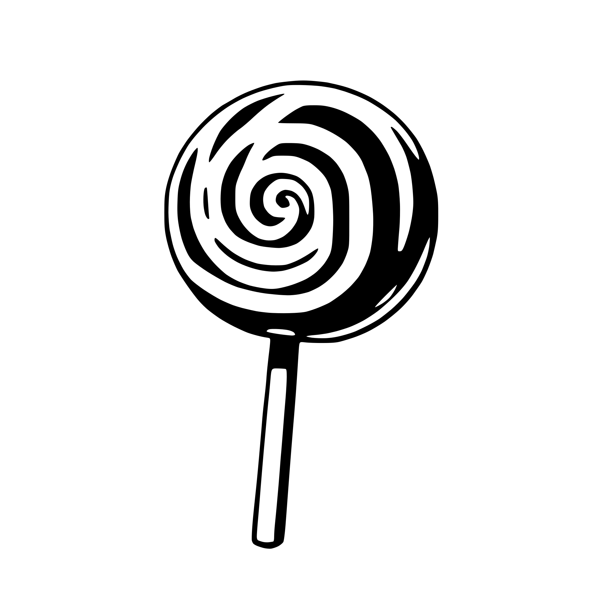 The SVG shows a simple, stylized representation of a lollipop. It consists of a cylindrical body with a spiral pattern, which is likely intended to represent the candy coating, and a stick at the bottom. The lollipop is centered against a plain background. There is no interaction between the objects as it is a static SVG. 
