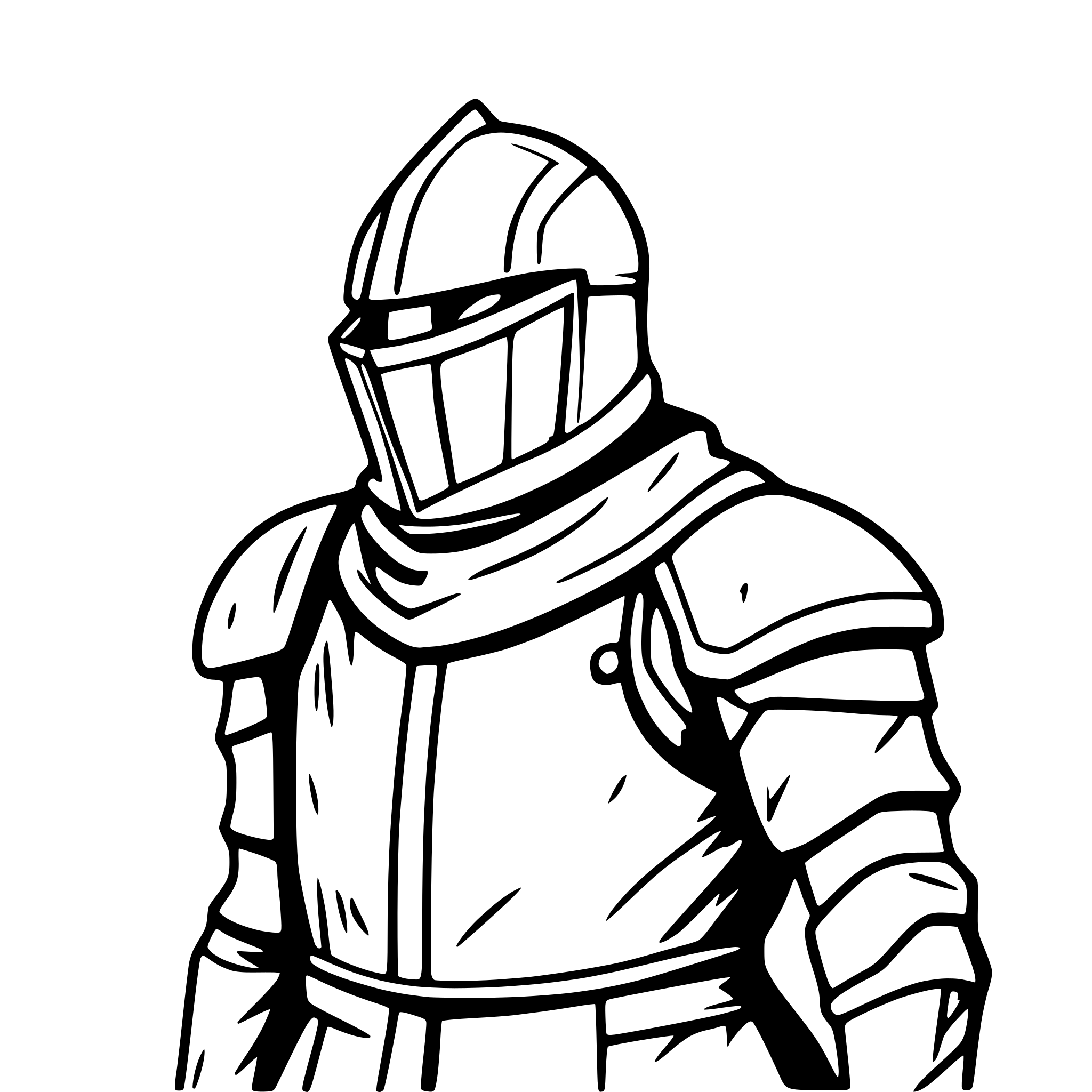 AI-generated SVG of a Old medieval knight surprised. Line art.