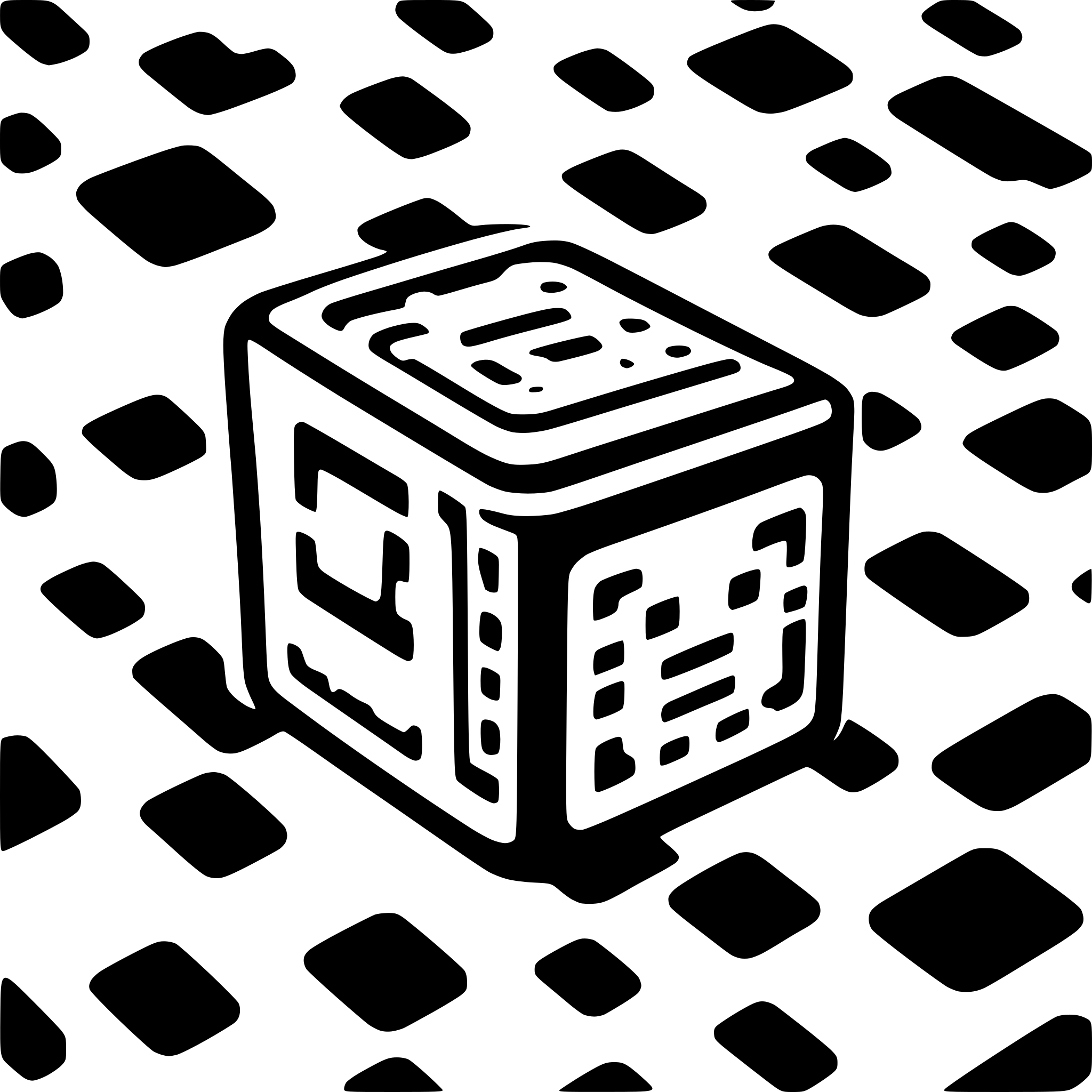 AI-generated SVG of a a box open at the top without lid with serveral denture models and pieces of pater. on the front a sticker with a qr code