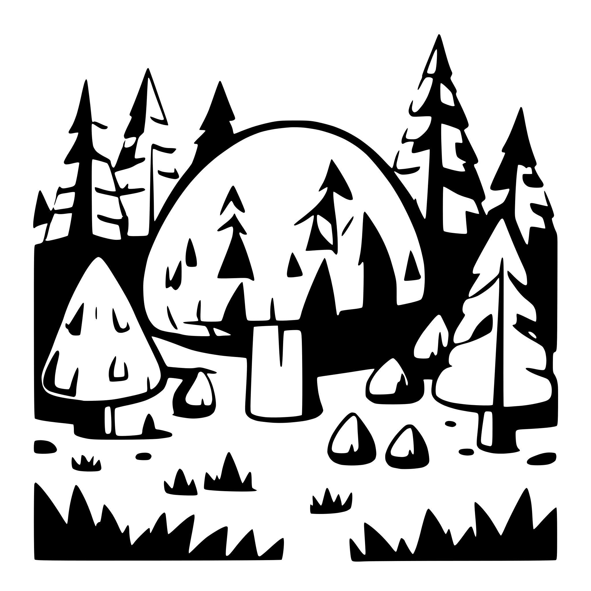 AI-generated SVG of a forest scene, pines, many needles, cartoon