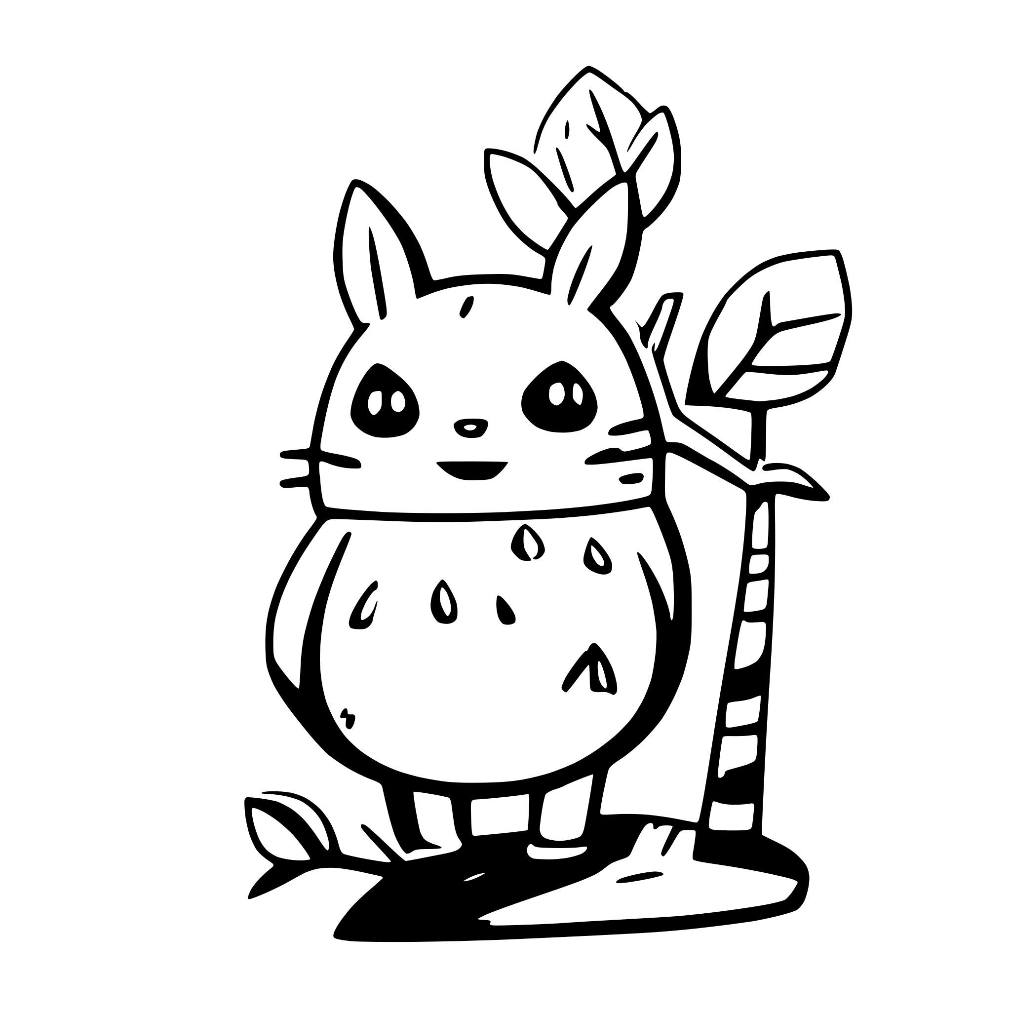 AI-generated SVG of a totoro with a one japanese cherry tree for colouring only lines in the style of hayao miyazaki