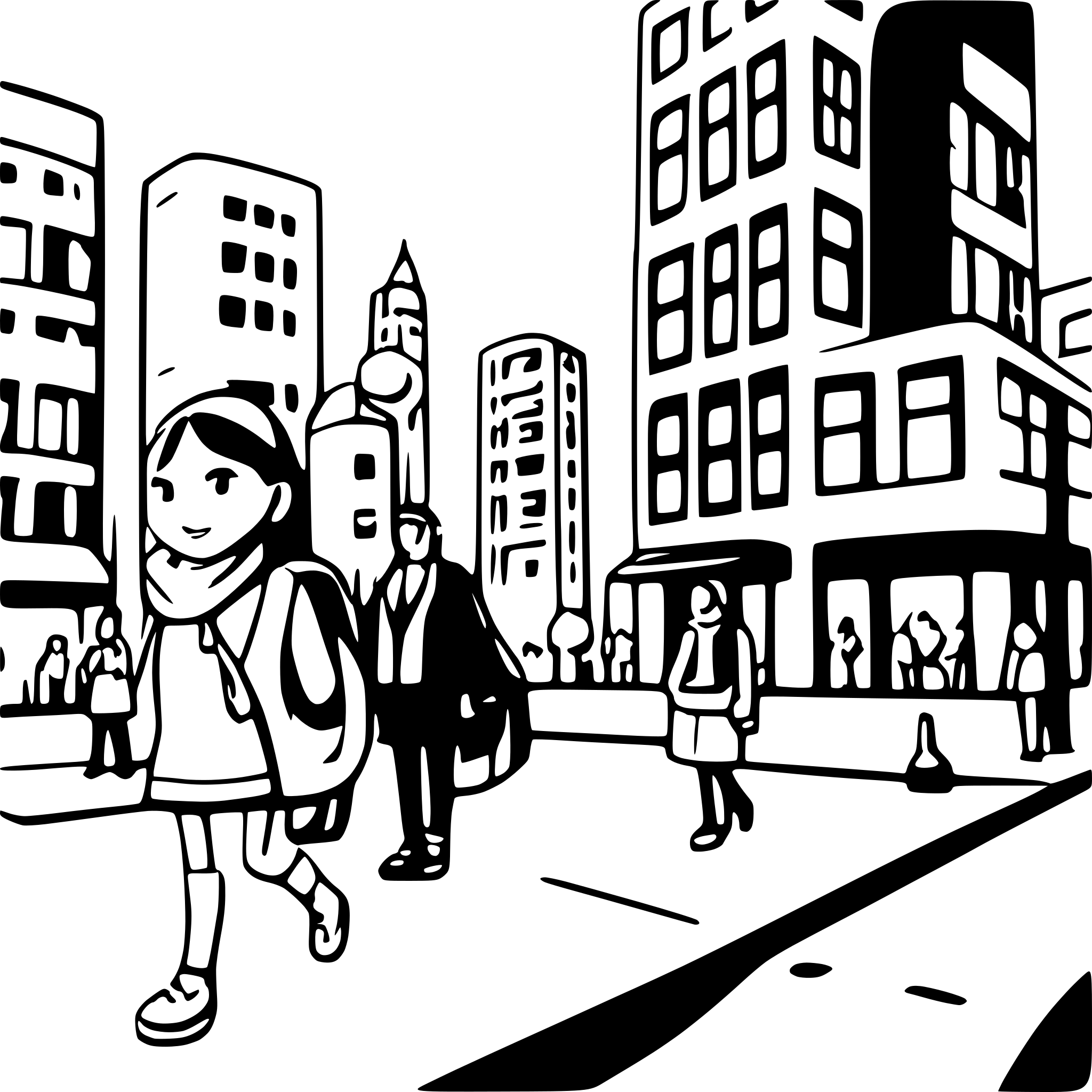 AI-generated SVG of a A busy city, people walking to work, skyscrapers, coffee shops, and students studying AI-generated SVG of a A busy city, people walking to work, skyscrapers, coffee shops, and students studying