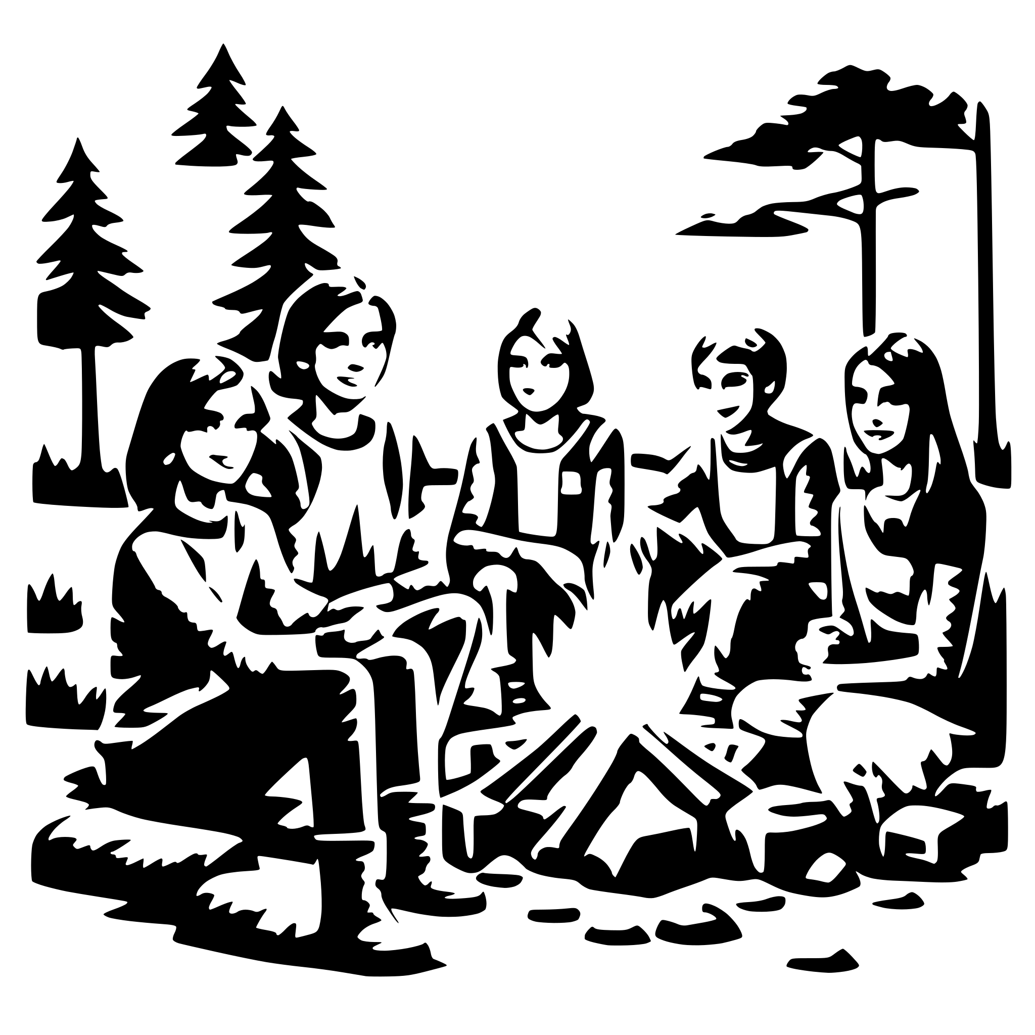 AI-generated SVG of a a bunch of people around a campfire