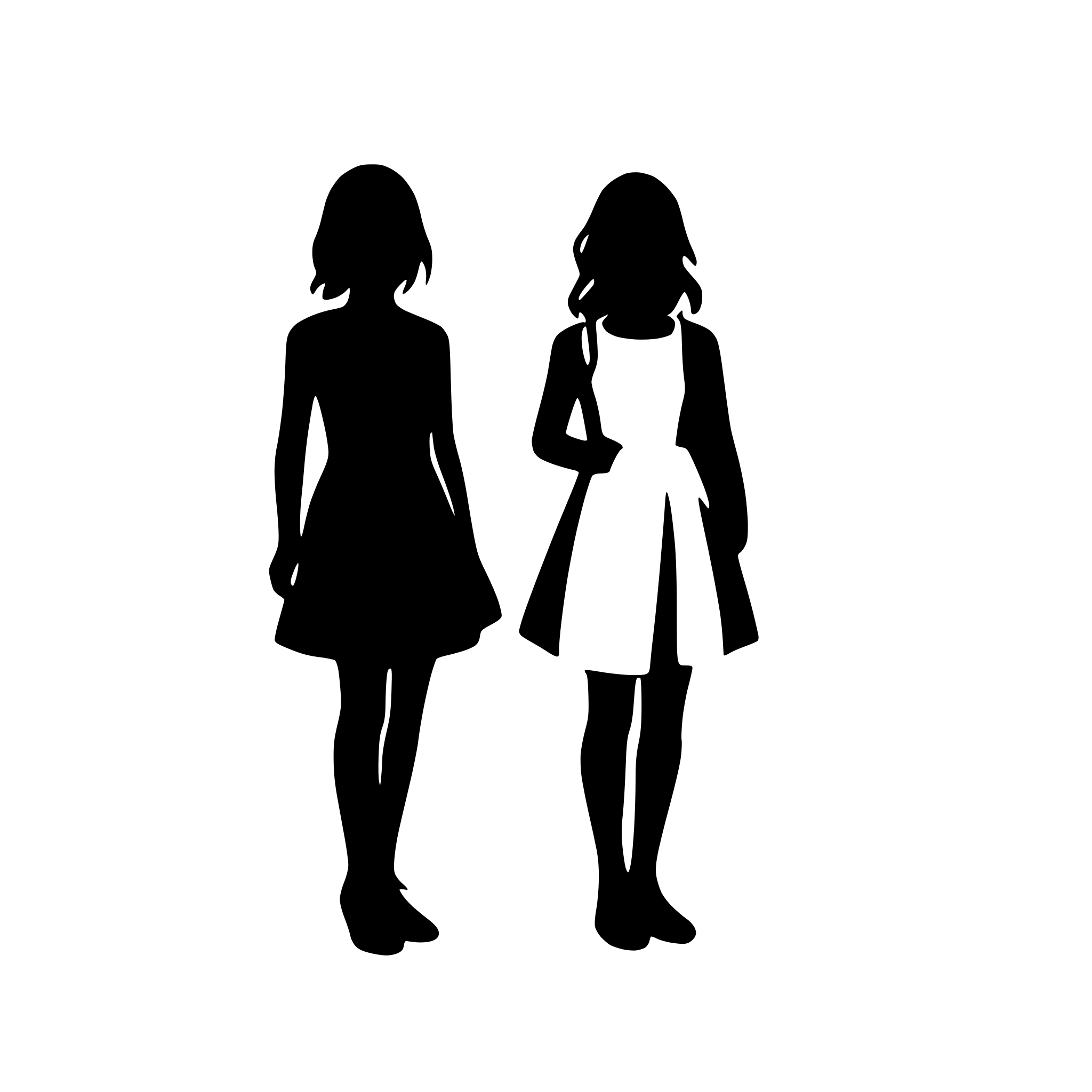 AI-generated SVG of a 2 friends, silhouettes only black and white