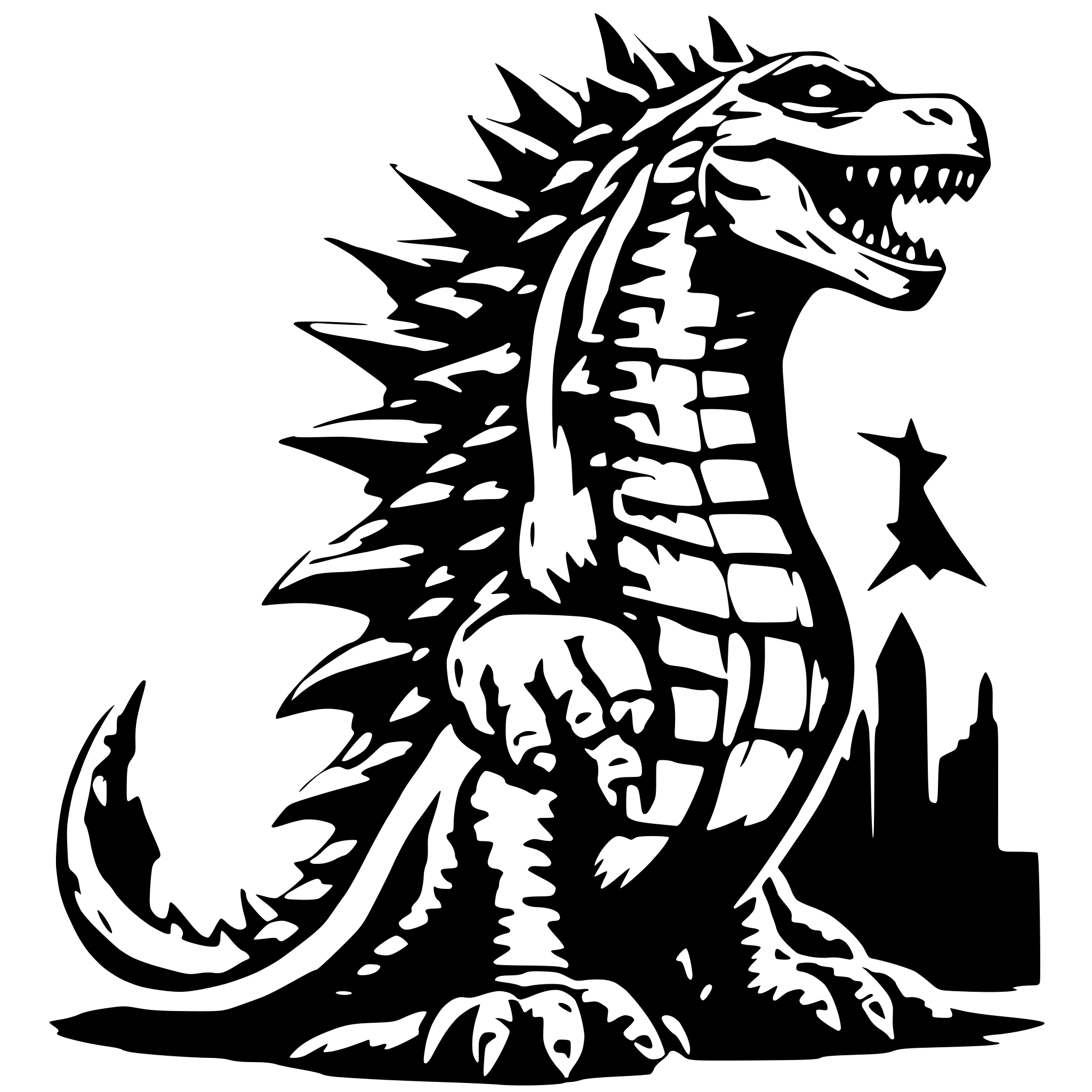 AI-generated SVG of 'godzilla realistic holding a star'