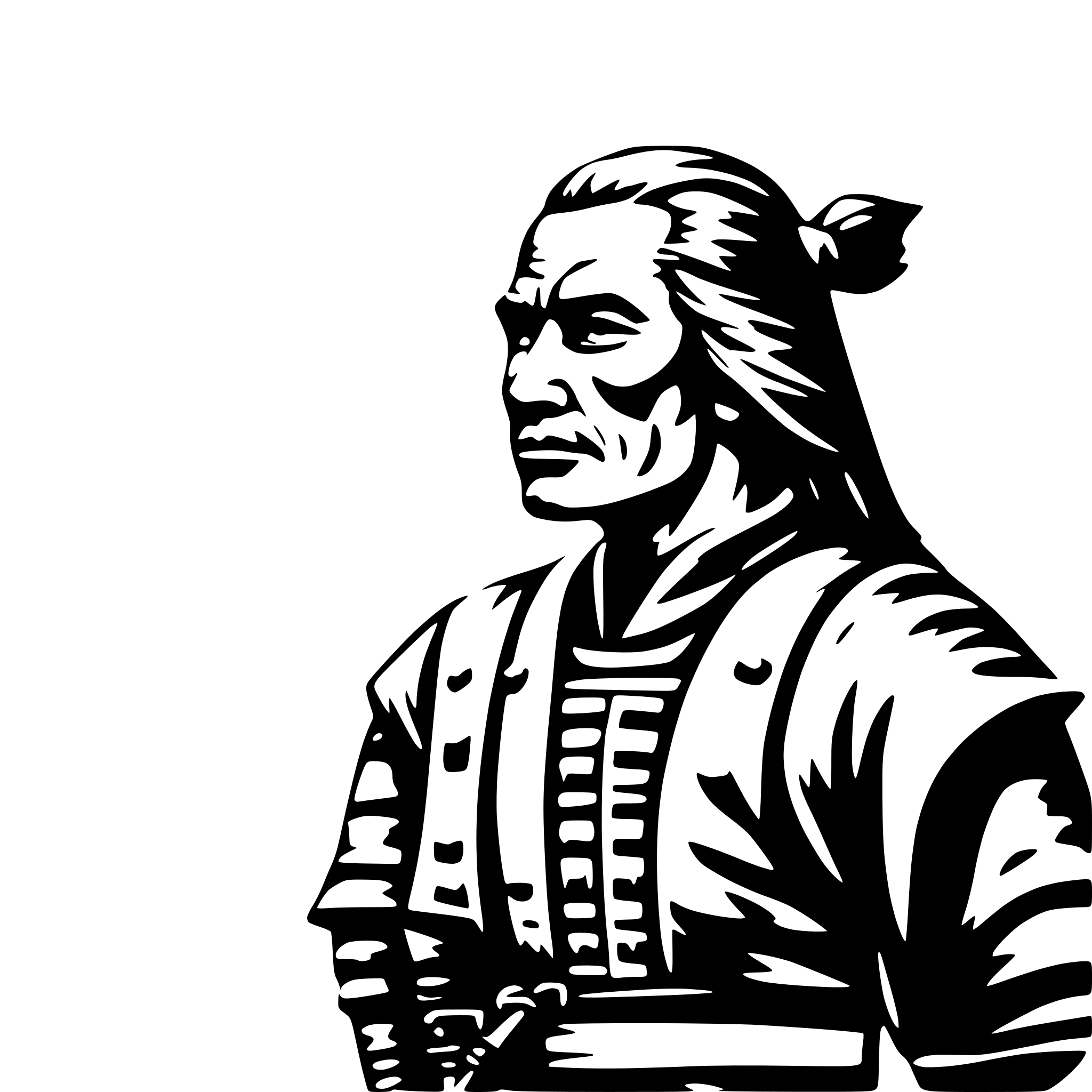 AI-generated SVG of a old samurai, side view, nostalgic