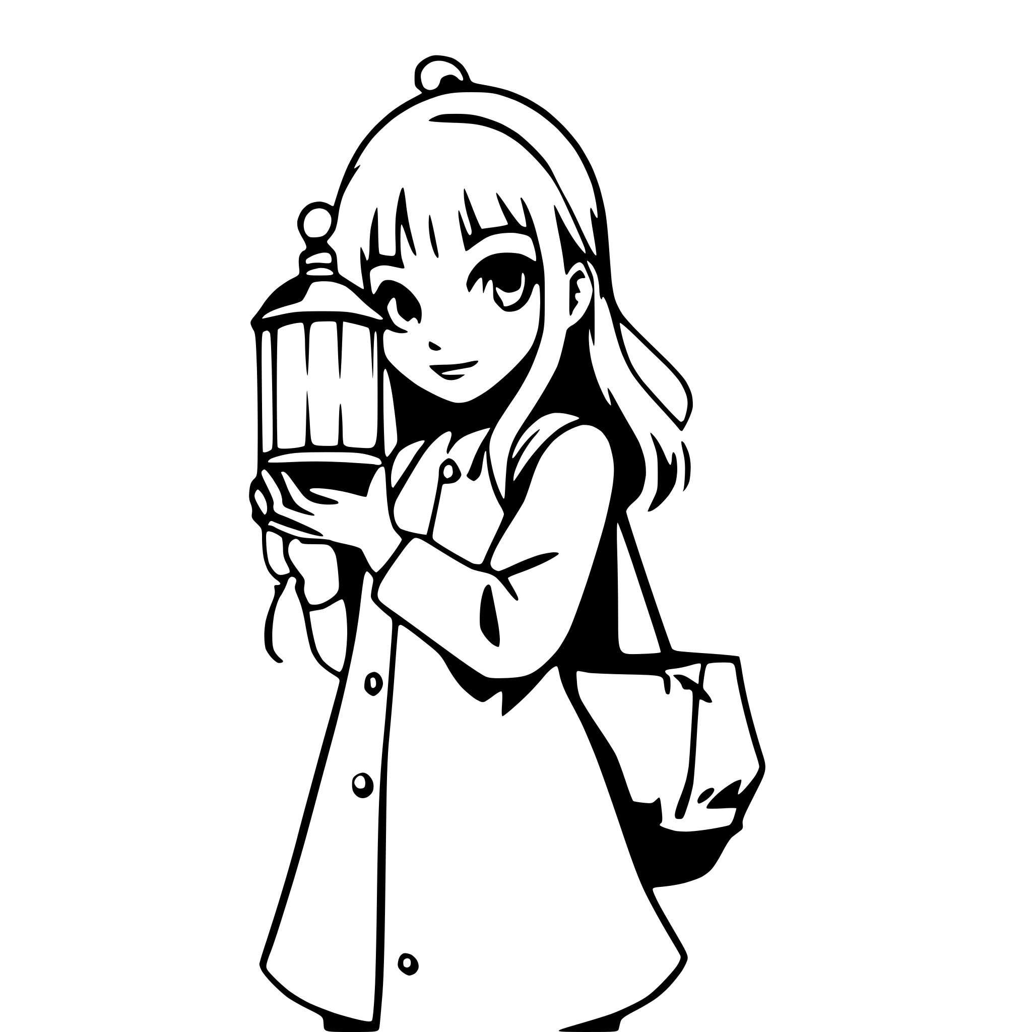 AI-generated SVG of a girl with floating lanterns