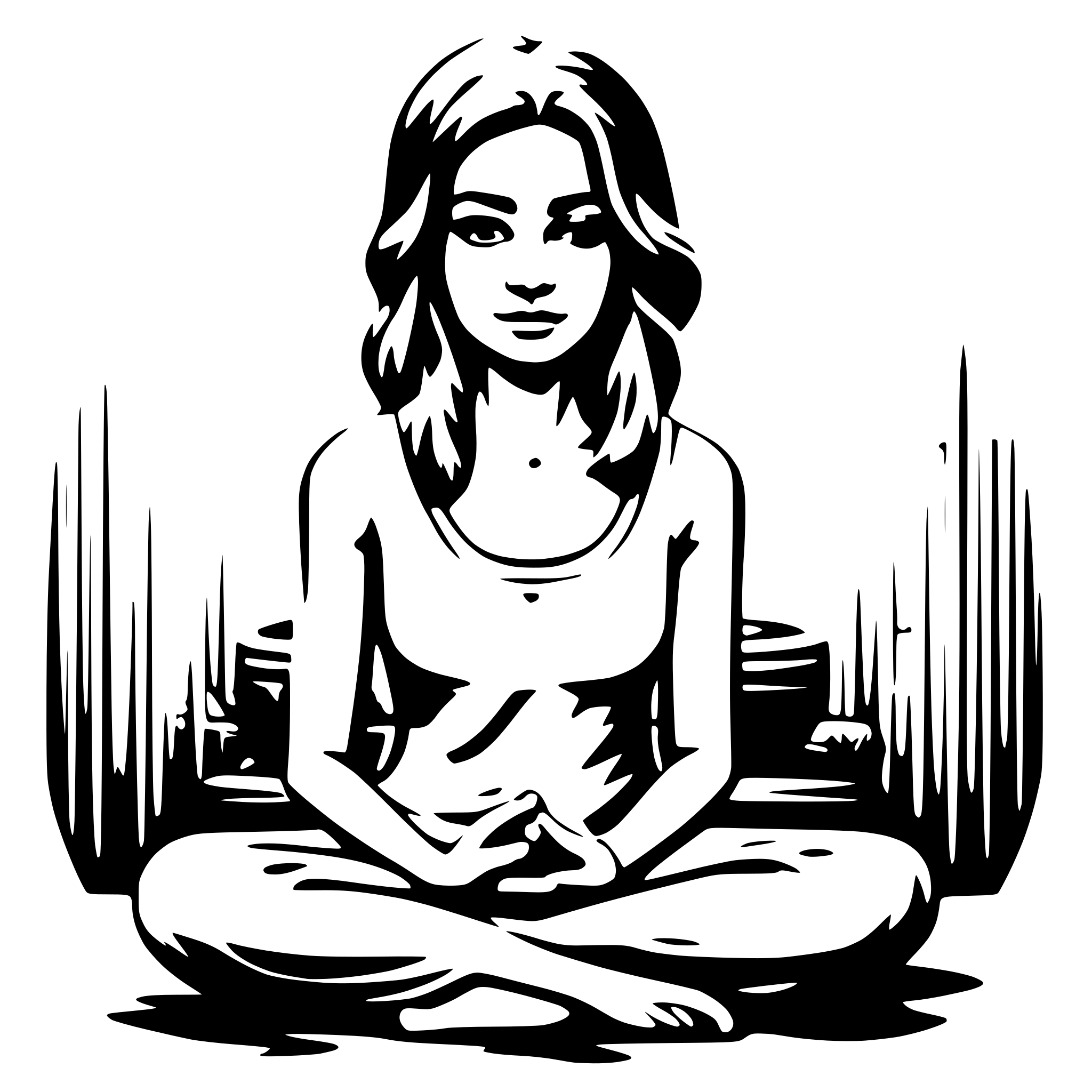 AI-generated SVG of a Woman, squatting, meditation,