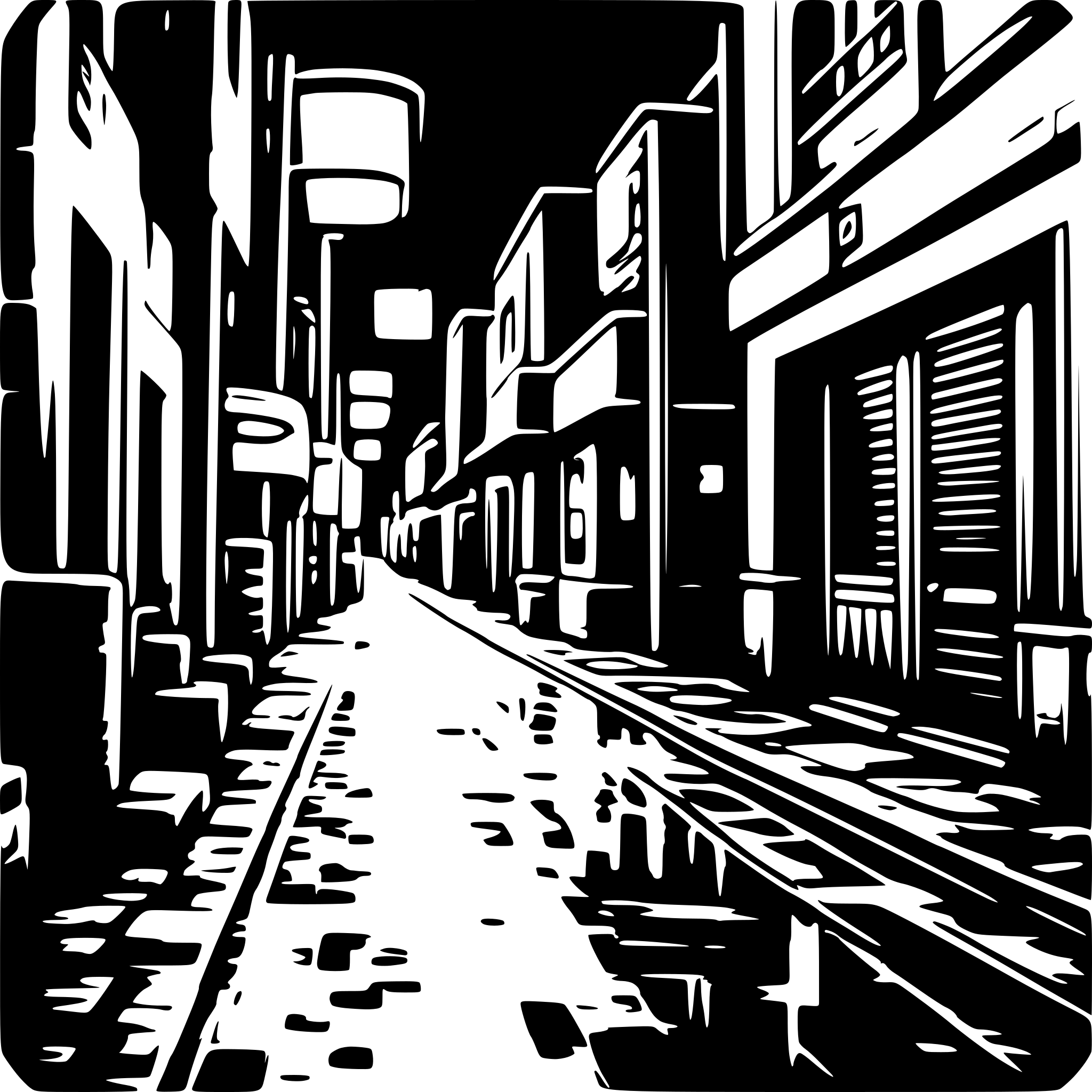 AI-generated SVG of 'neon-lit cyberpunk alleyway after rainfall'