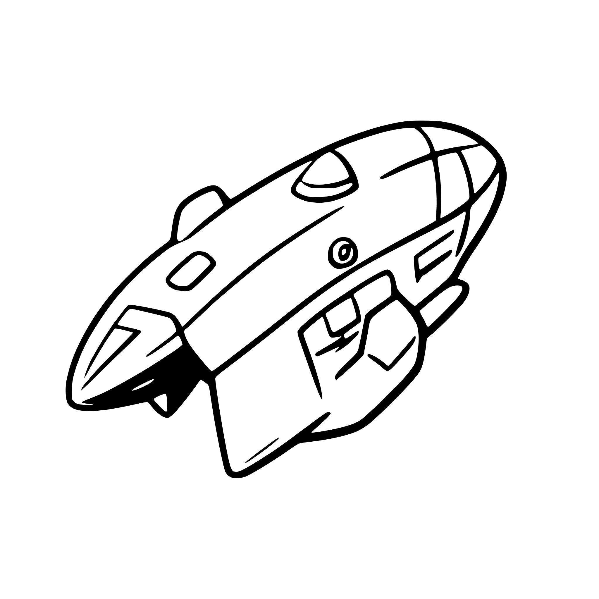 AI-generated SVG of '2d spaceship, flat, cartoonish, simple, white'