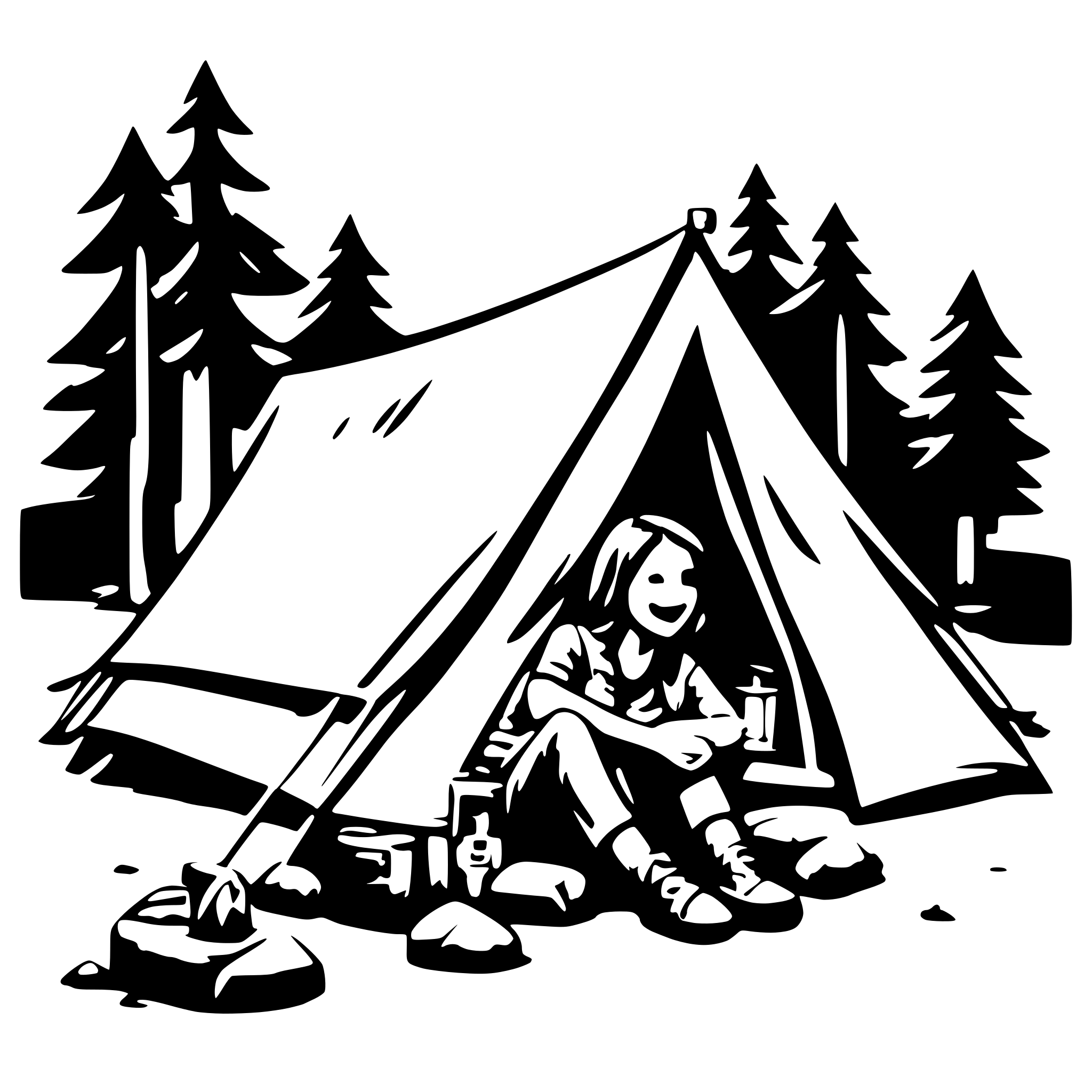 AI-generated SVG of 'camping in a happy tent'
