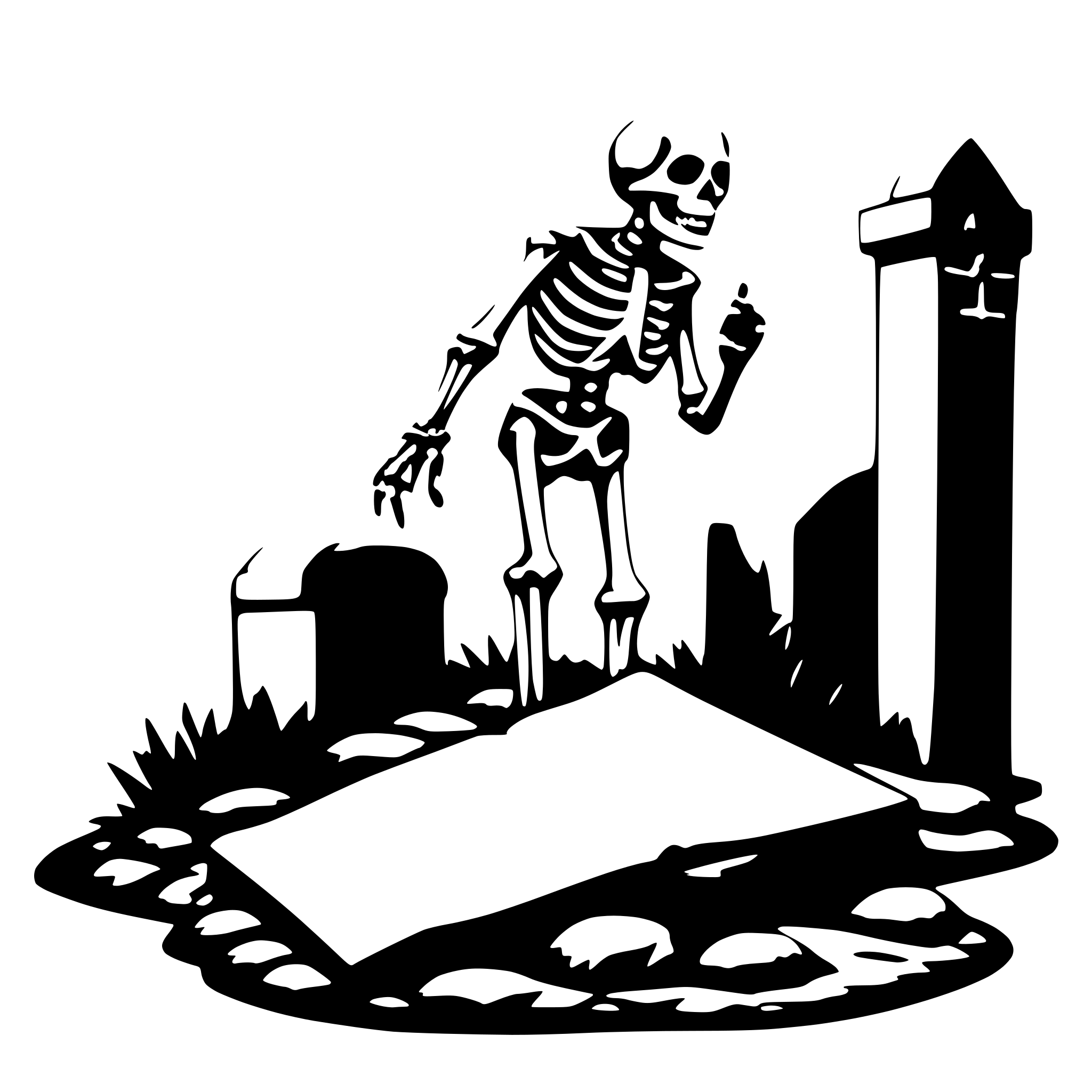 AI-generated SVG of 'a skeleton climbs out of a grave with a book in his hand'