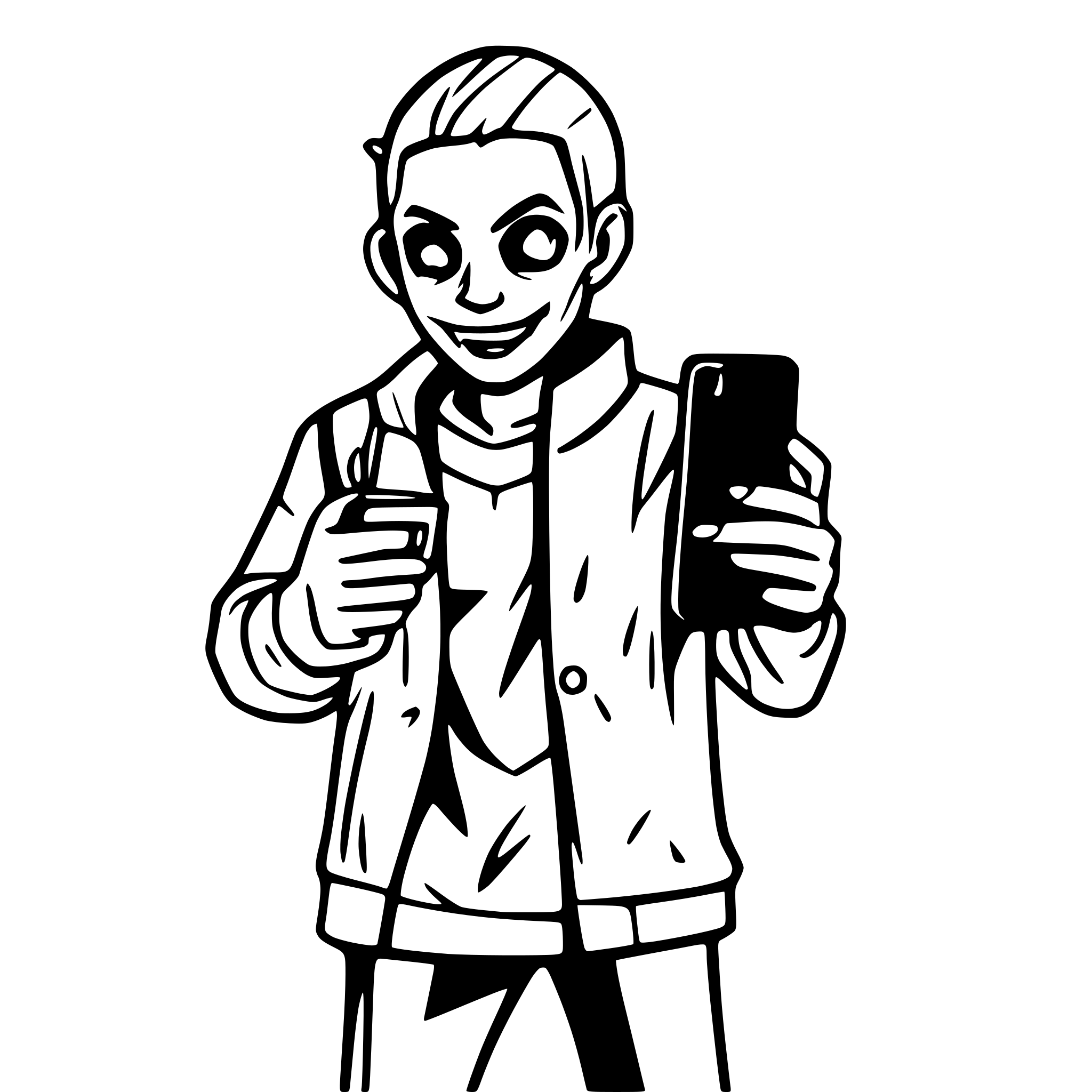 AI-generated SVG of a A zombie walking around with a smartphone in his hand.