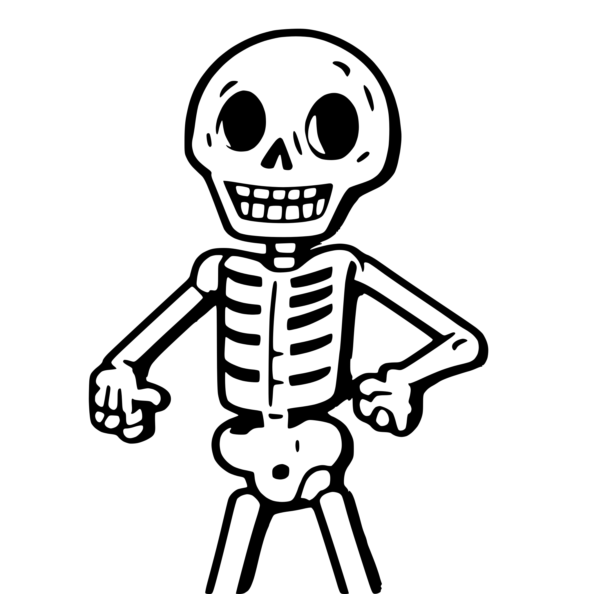 AI-generated SVG of a cartoon skeleton from 1920s angry but dancing no background