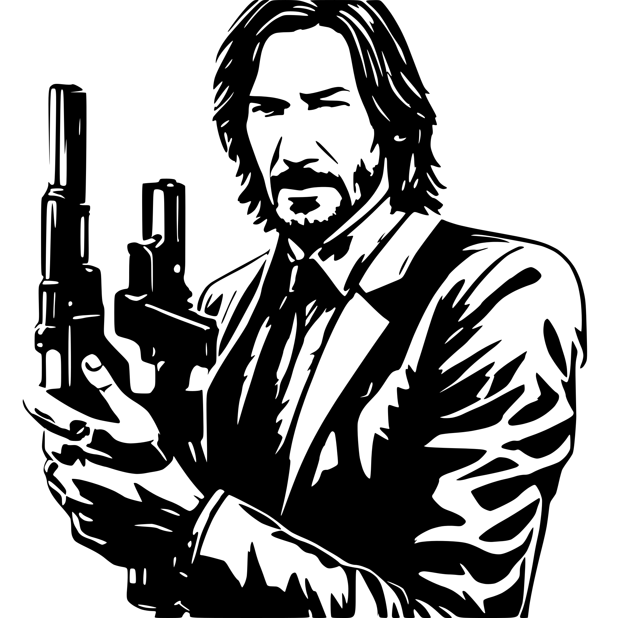 AI-generated SVG of a John wick hold a gun highly detailed