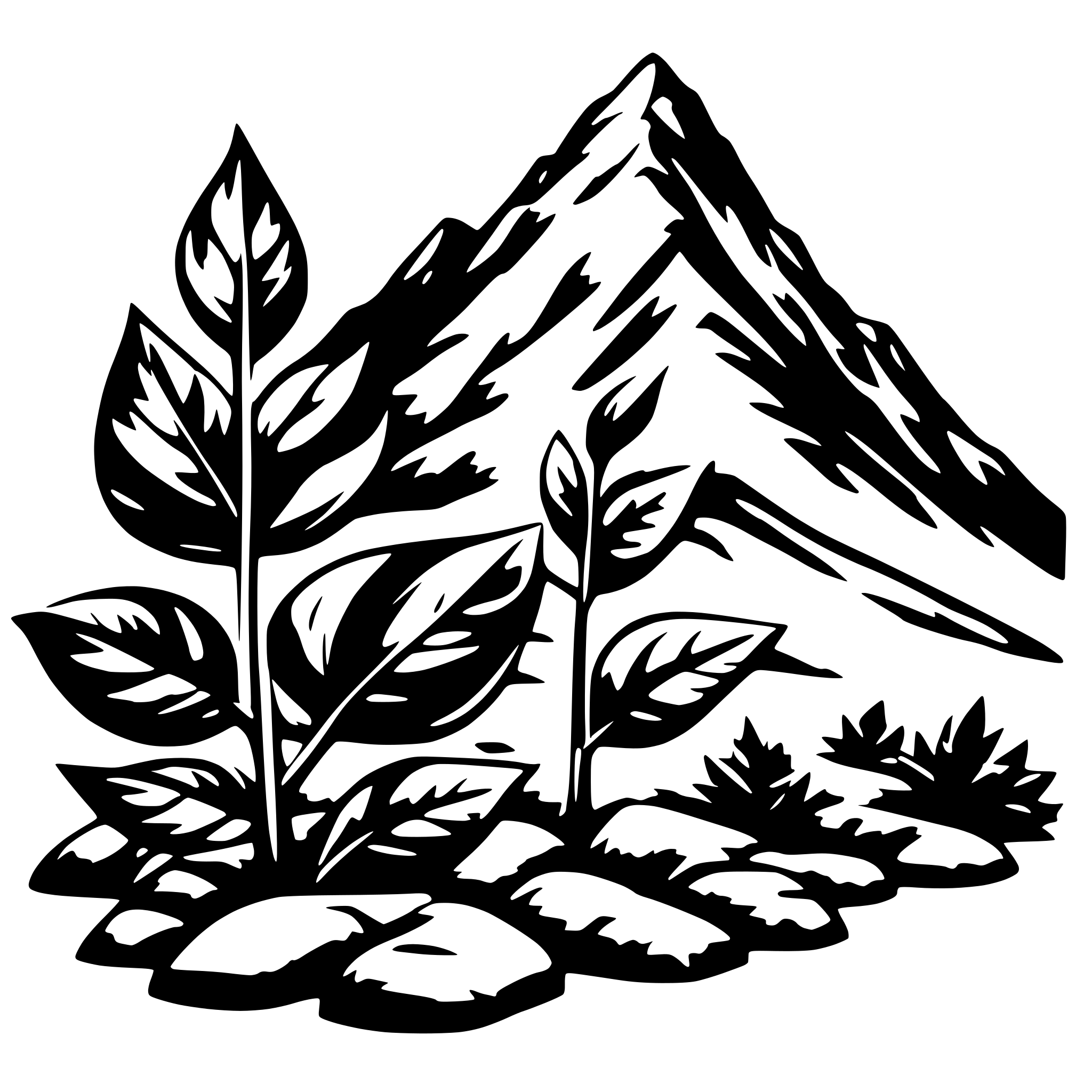 AI-generated SVG of 'leaves drawn inside a mountain'