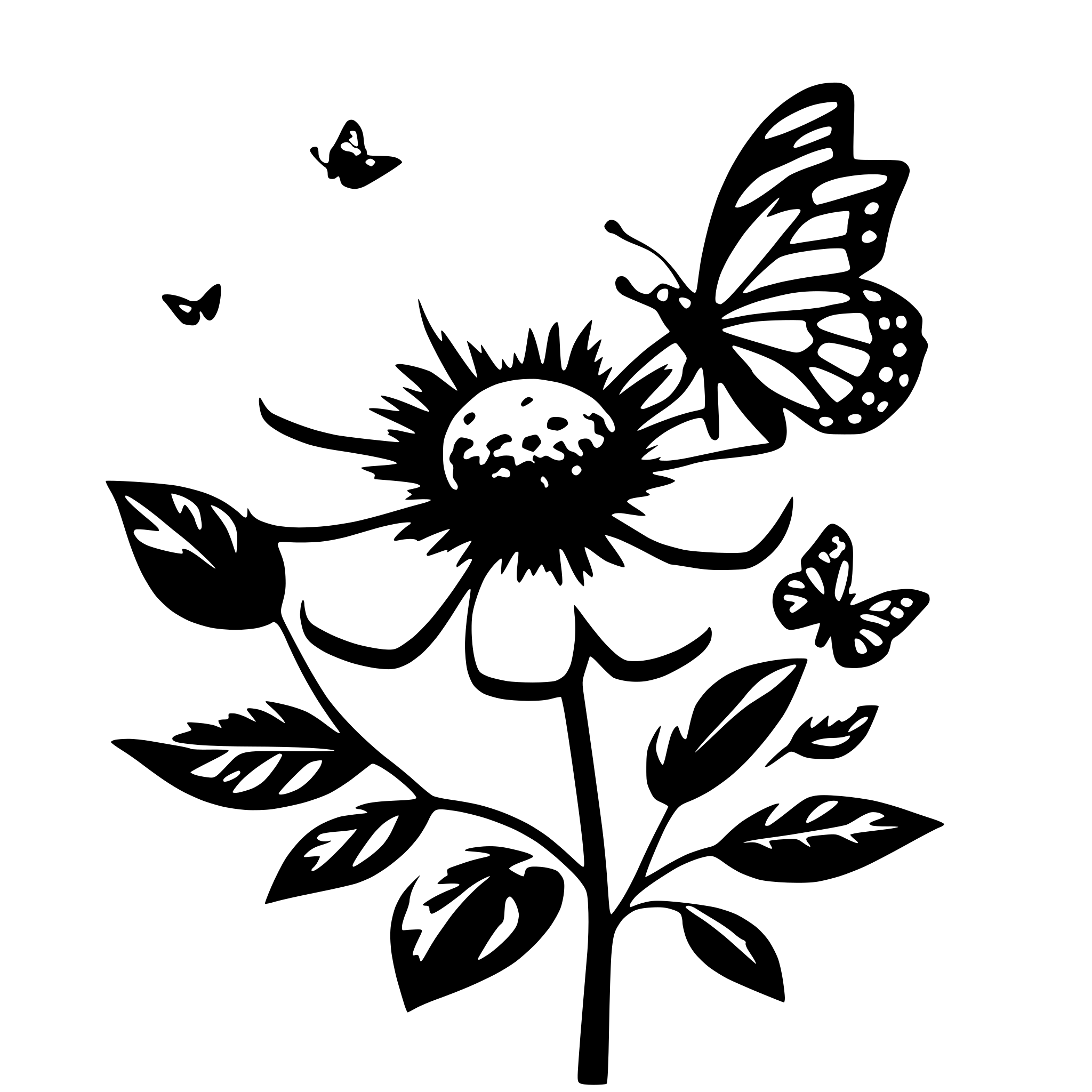AI-generated SVG of a a pink flower with butterflies