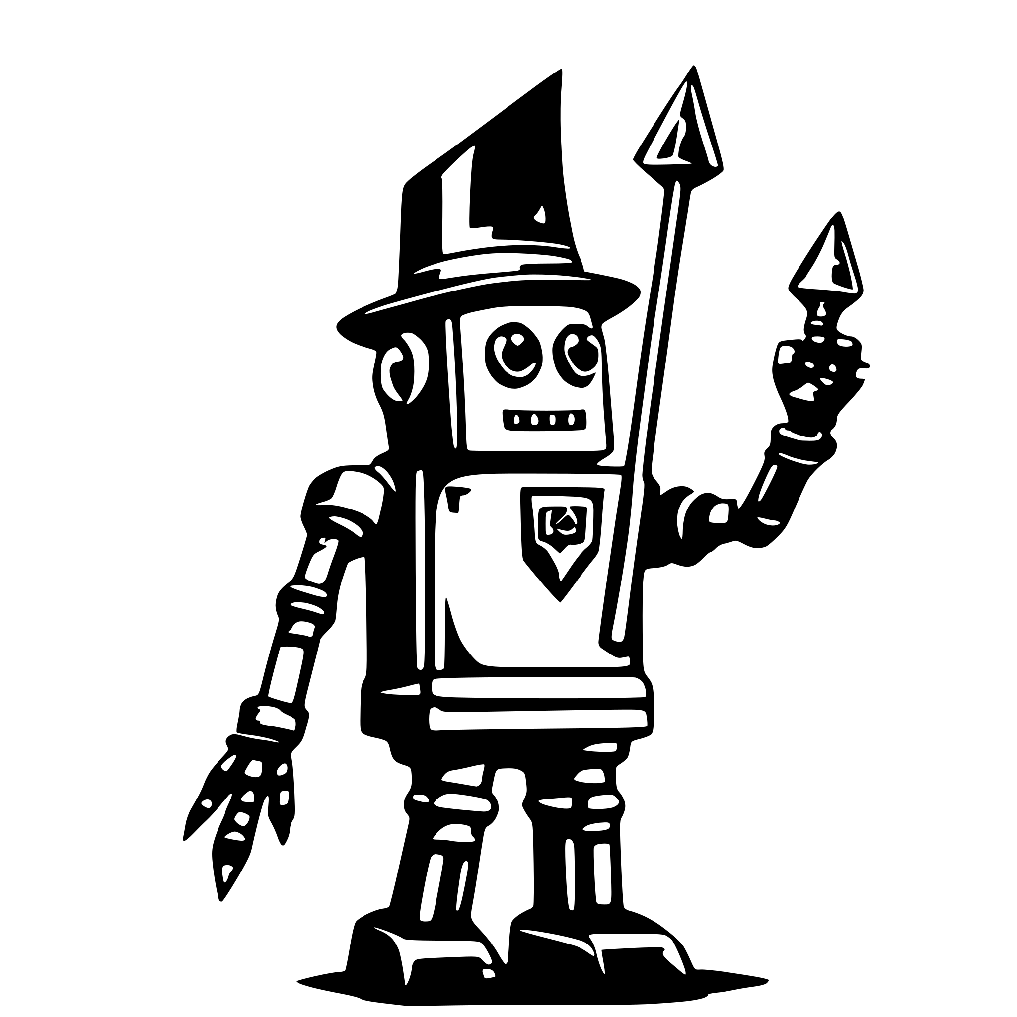 AI-generated SVG of a boxy robot wearing pointy wizard hat waving a wand