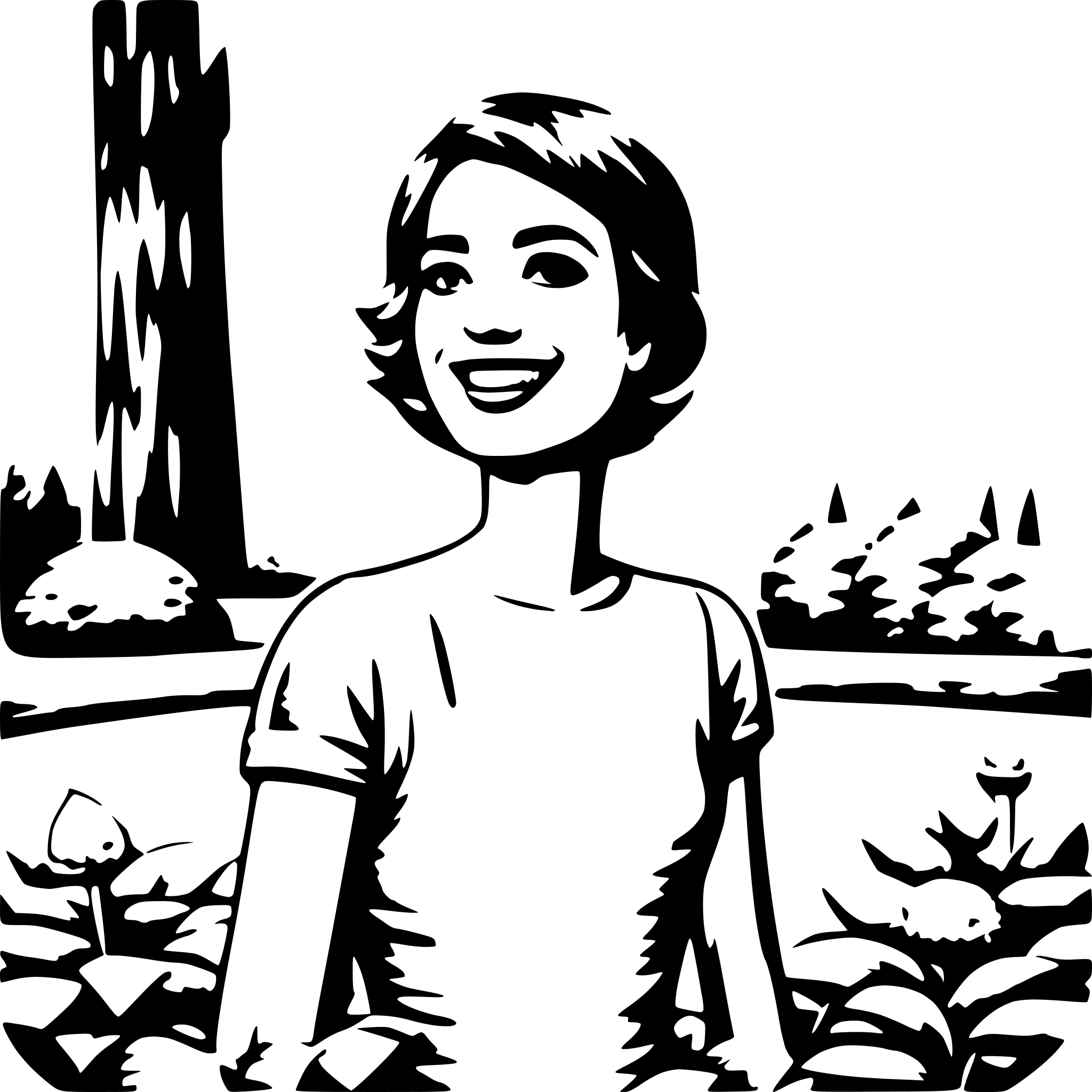 AI-generated SVG of a happy short haired woman in the garden
