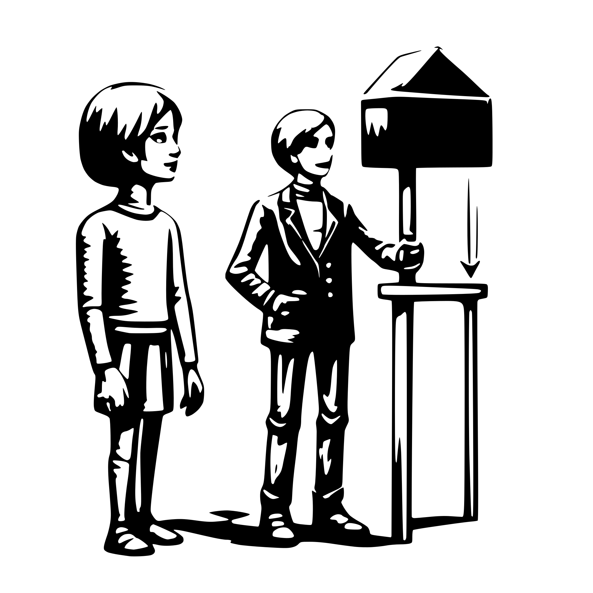 AI-generated SVG of a Human figures, where one demonstrates something else (idea of learning/practice)