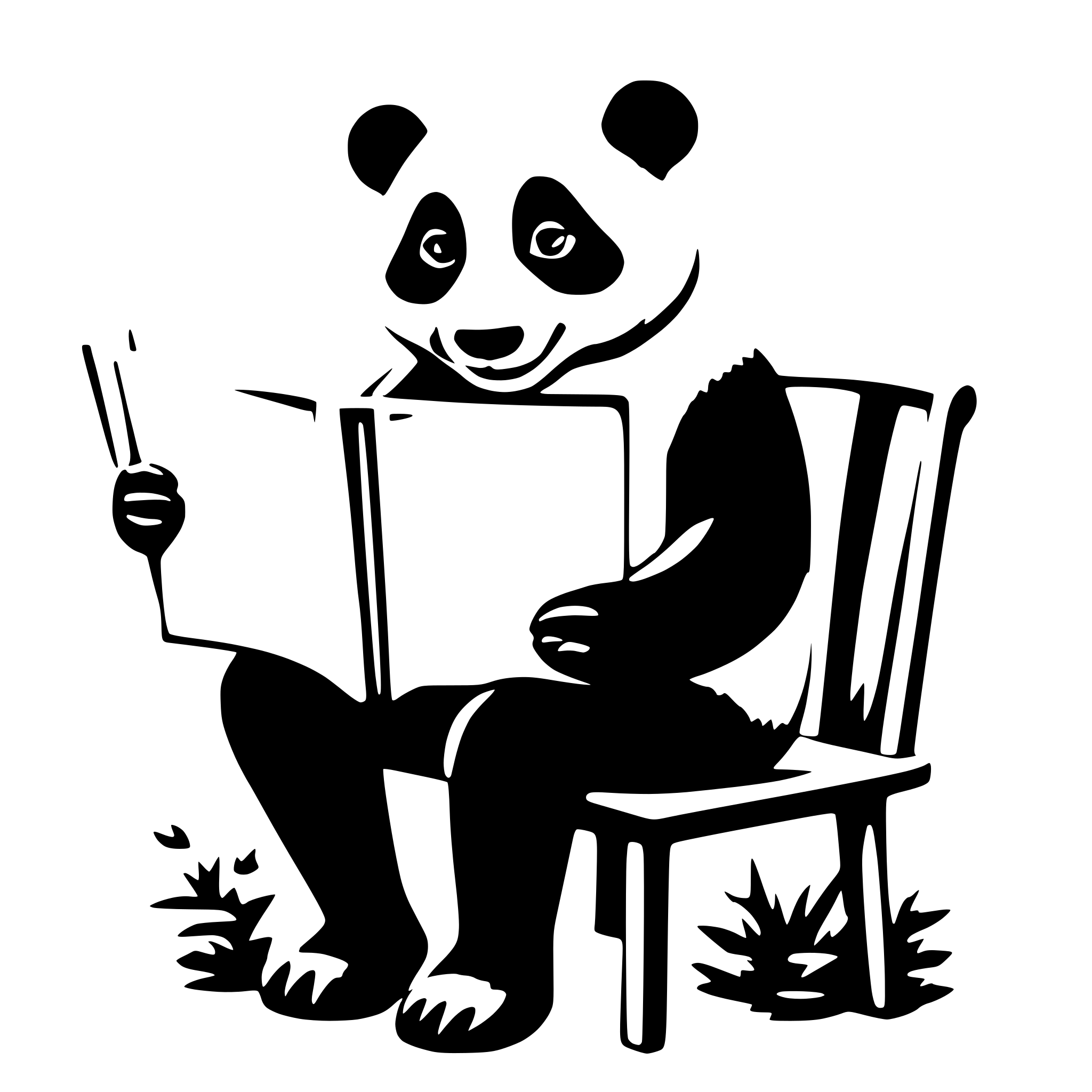 AI-generated SVG of a a panda, sit on a chair, reading a very big book
