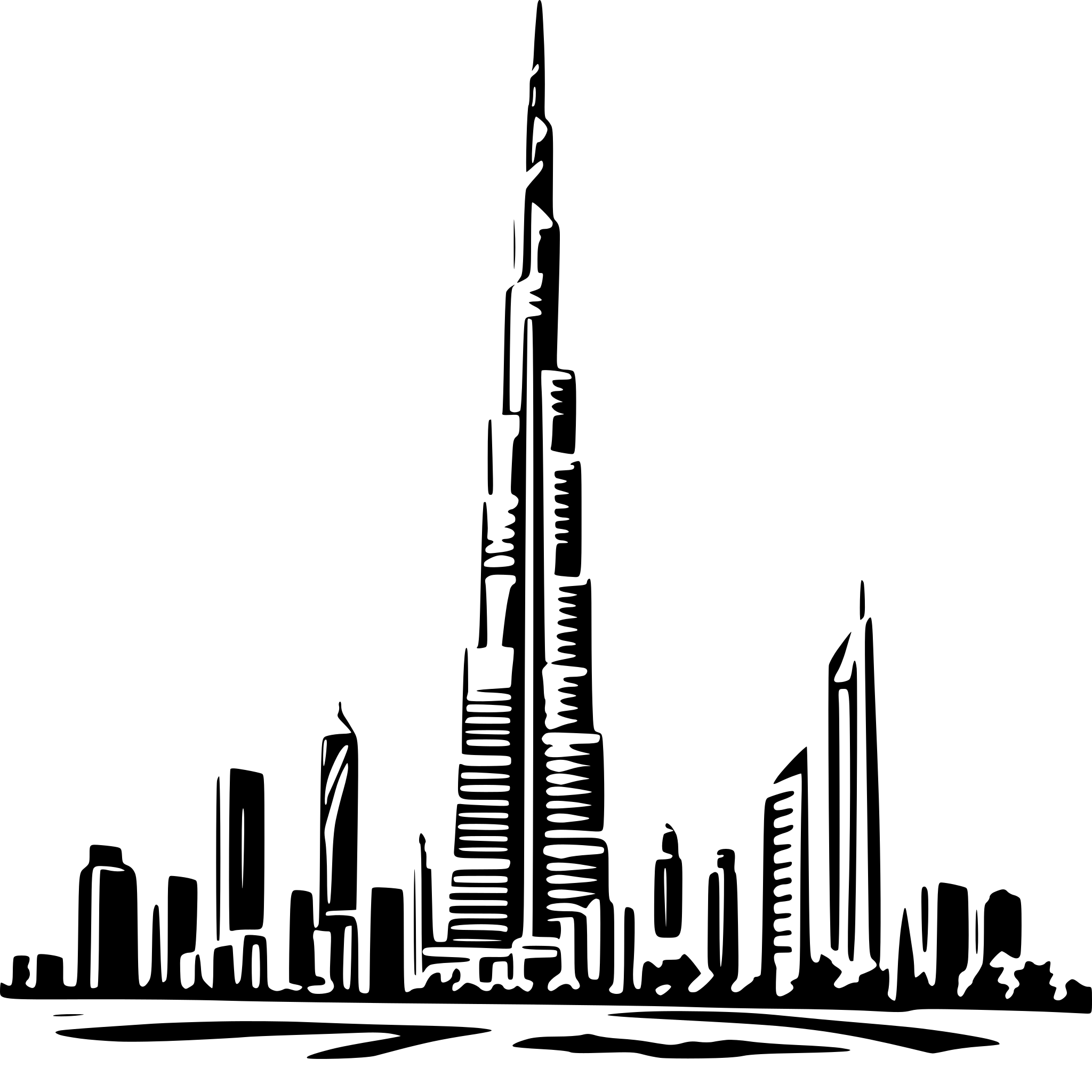 AI-generated SVG of a A black-and-white line-art illustration of the Burj Khalifa. Draw it in a coloring book style, with clean outlines, no intricate details and no shading. AI-generated SVG of a A black-and-white line-art illustration of the Burj Khalifa. Draw it in a coloring book style, with clean outlines, no intricate details and no shading.