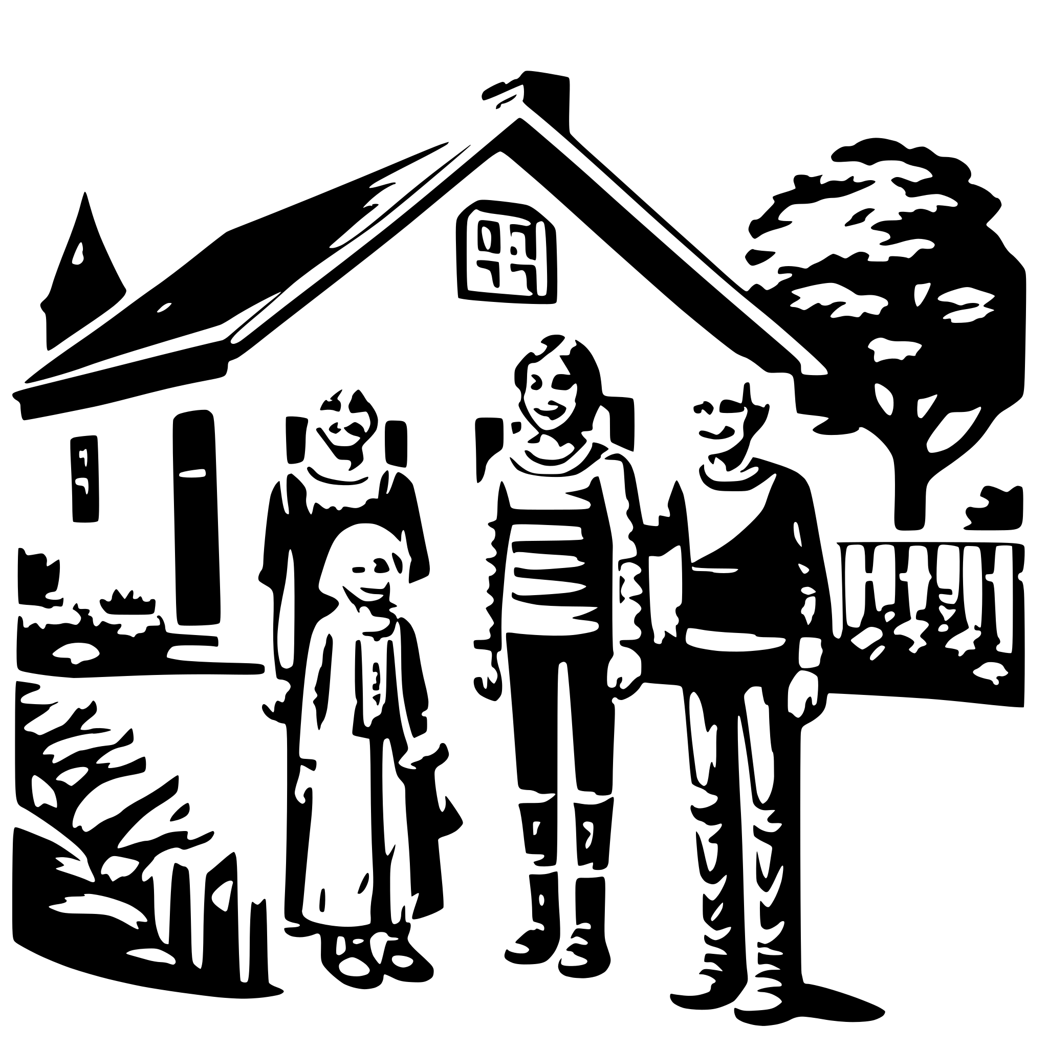 AI-generated SVG of a A family visiting grandparents at their countryside home.